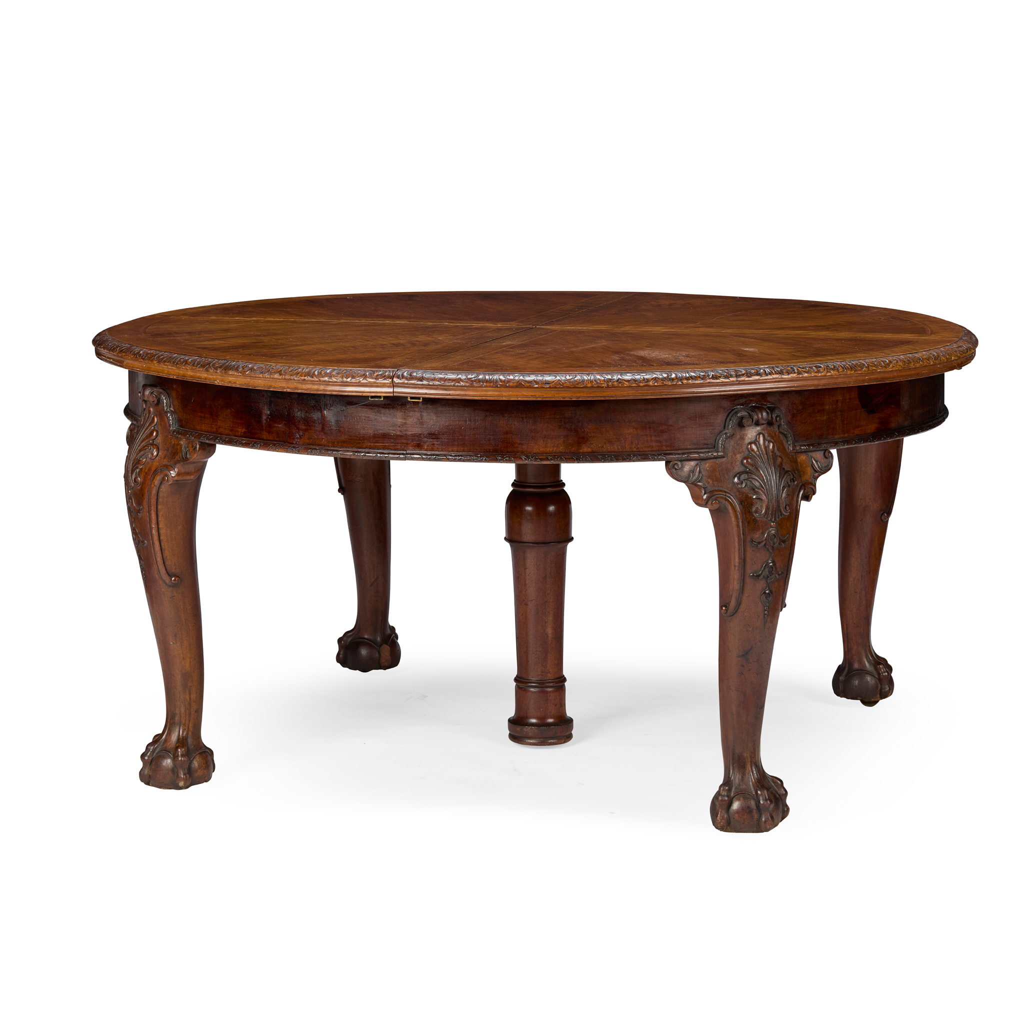 VICTORIAN WALNUT AND SATINWOOD EXTENDING DINING TABLE