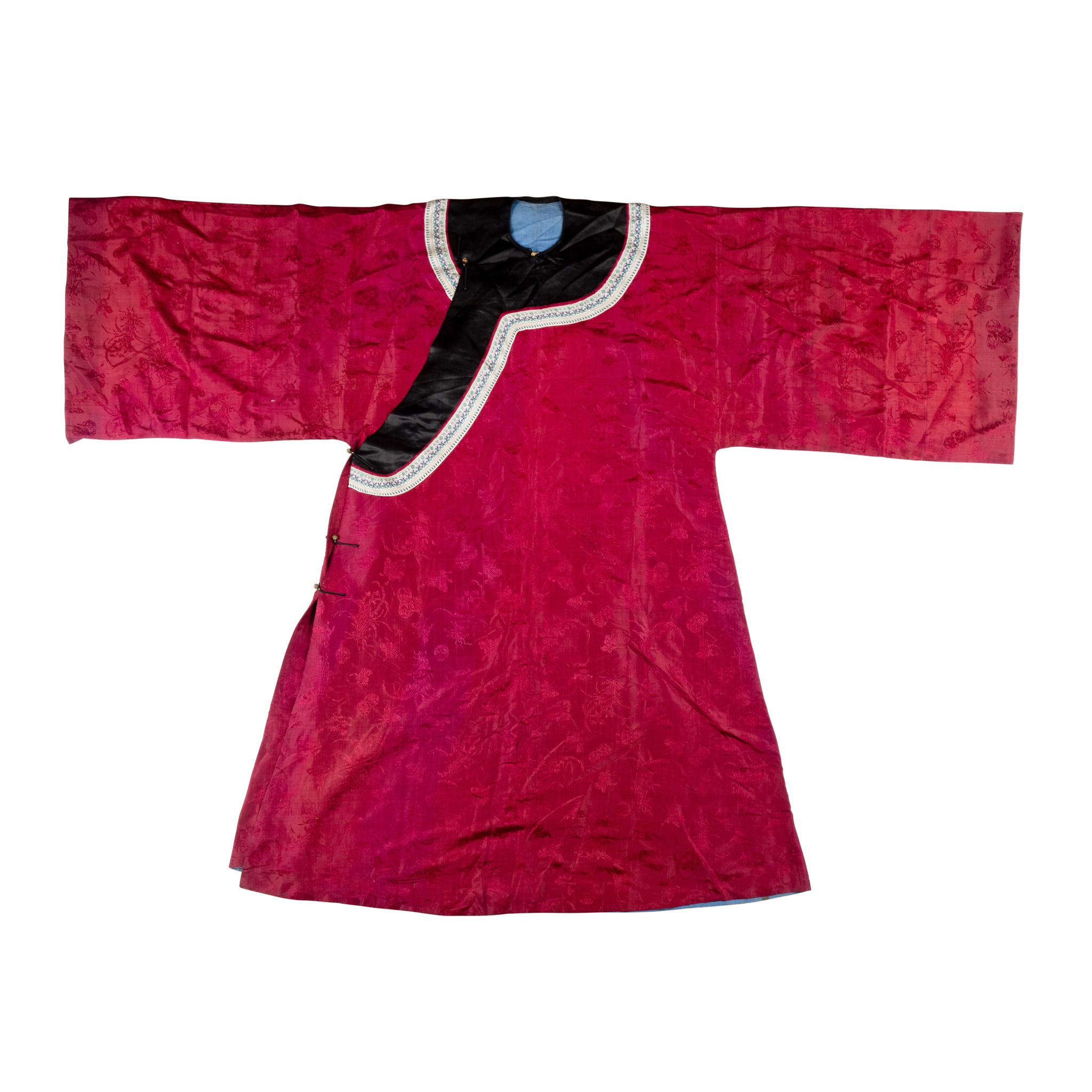 CHINESE RED-GROUND SILK BROCADE LADY'S ROBE