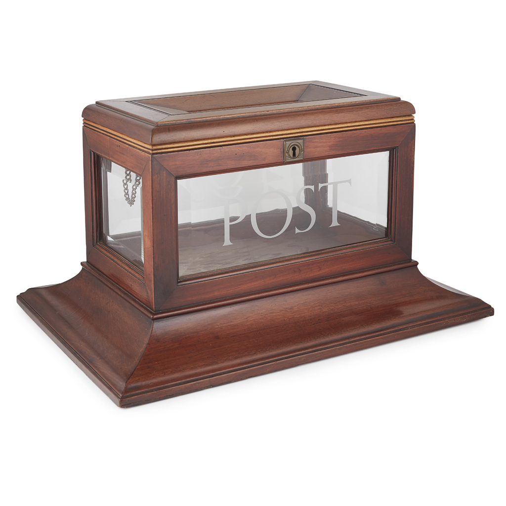 EDWARDIAN MAHOGANY GLAZED TABLE TOP POST BOX