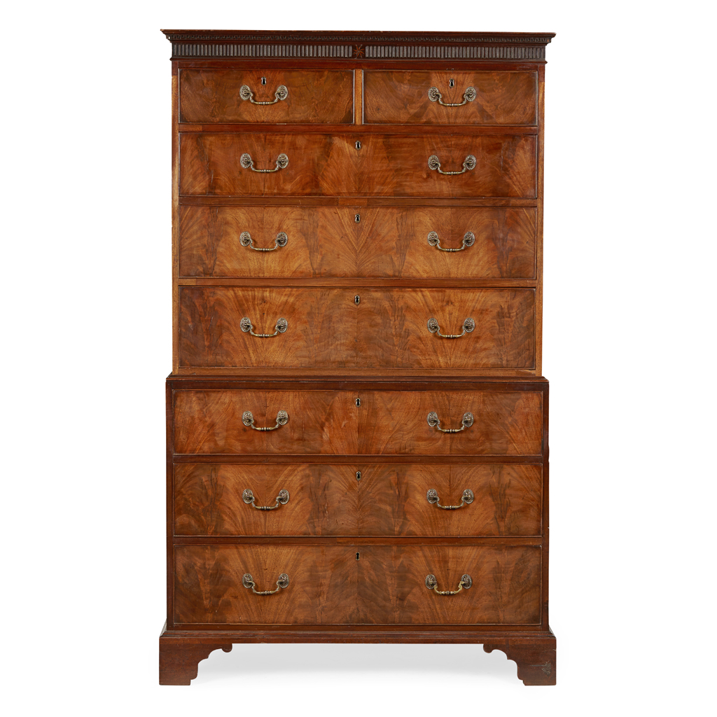 GEORGE III MAHOGANY CHEST ON CHEST