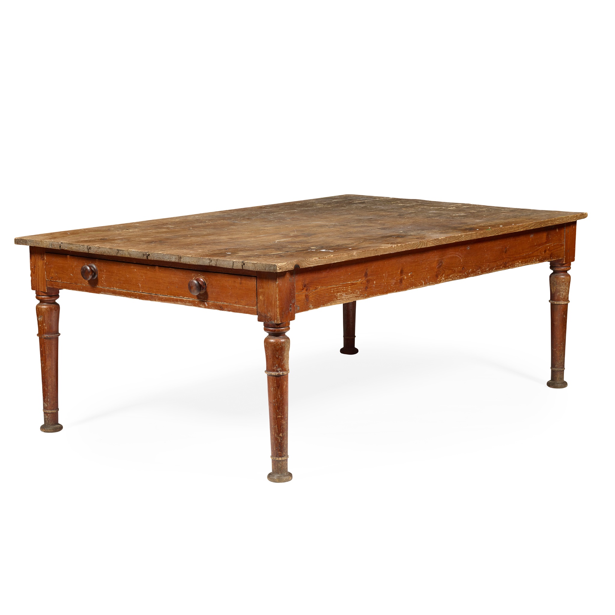 LARGE VICTORIAN SCRUBBED AND PITCH PINE SCULLERY TABLE