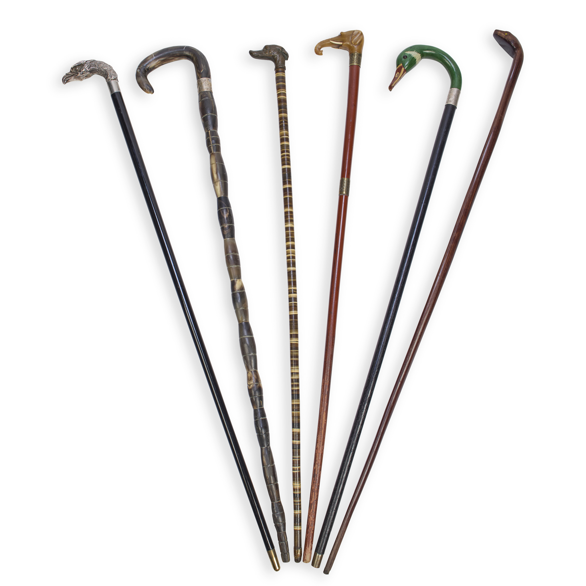 A COLLECTION OF SIX LATE VICTORIAN / EDWARDIAN WALKING CANES