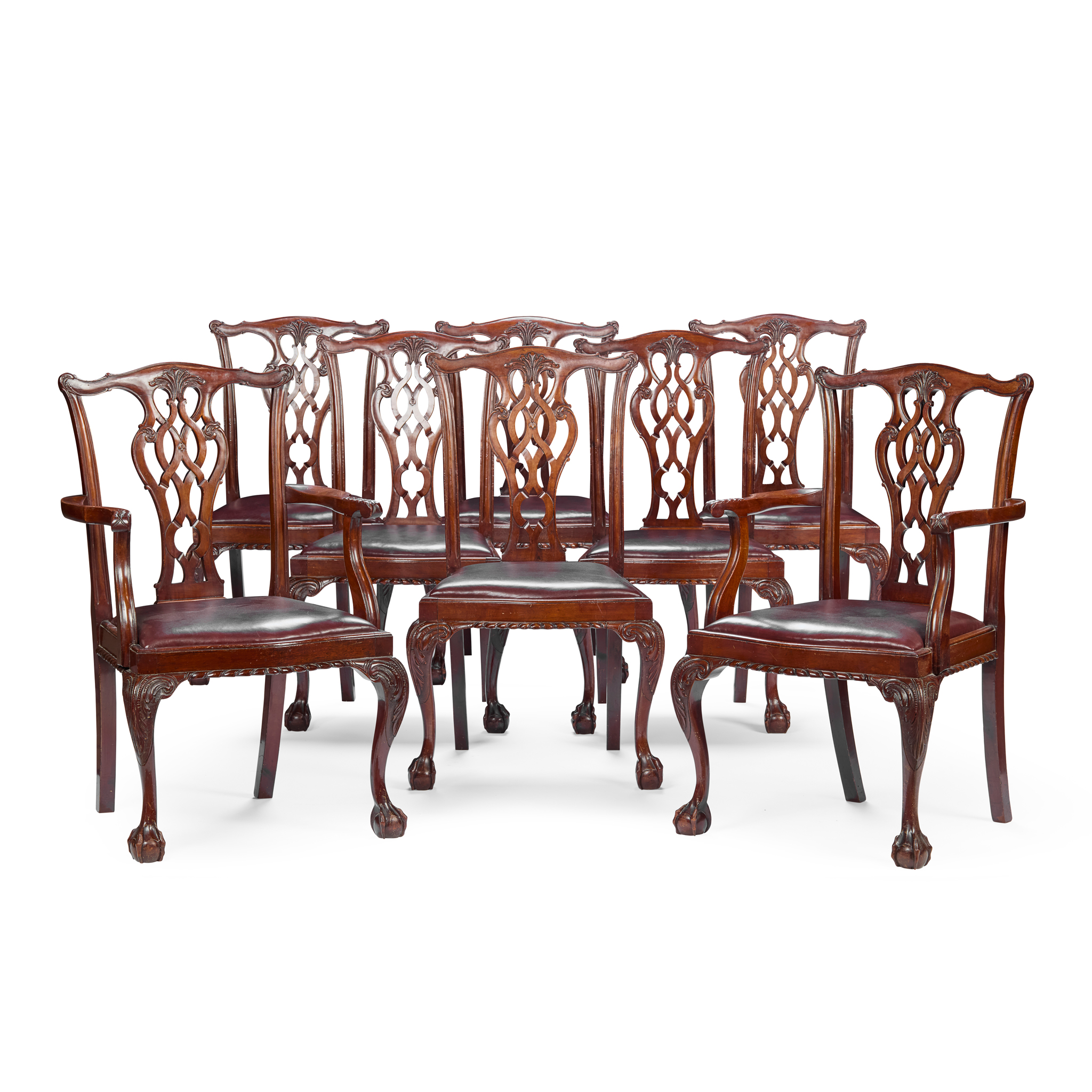 SET OF EIGHT CHIPPENDALE STYLE MAHOGANY DINING CHAIRS