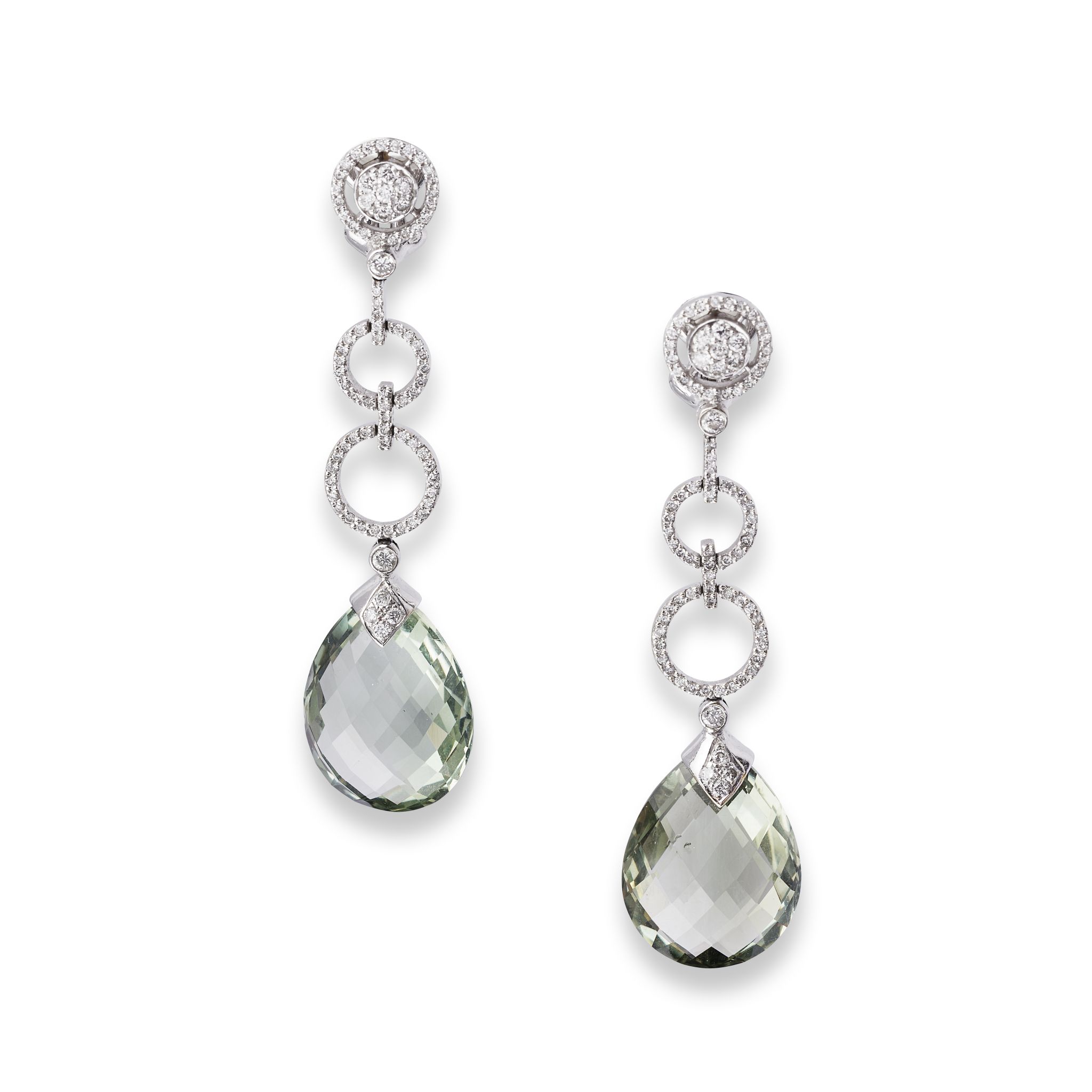 A pair of aquamarine and diamond earrings