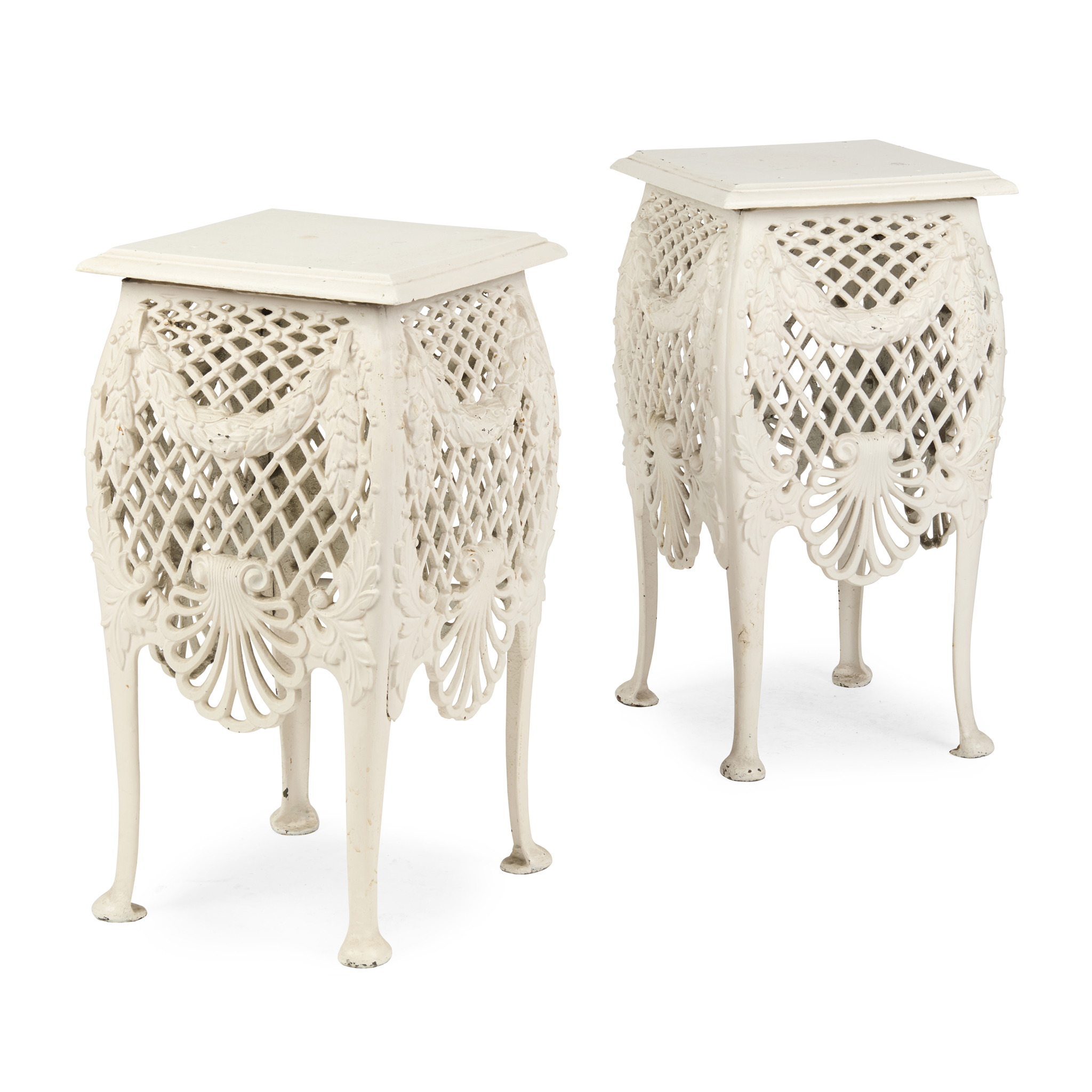 PAIR OF PAINTED HEAVY CASE IRON JARDINIERE STANDS