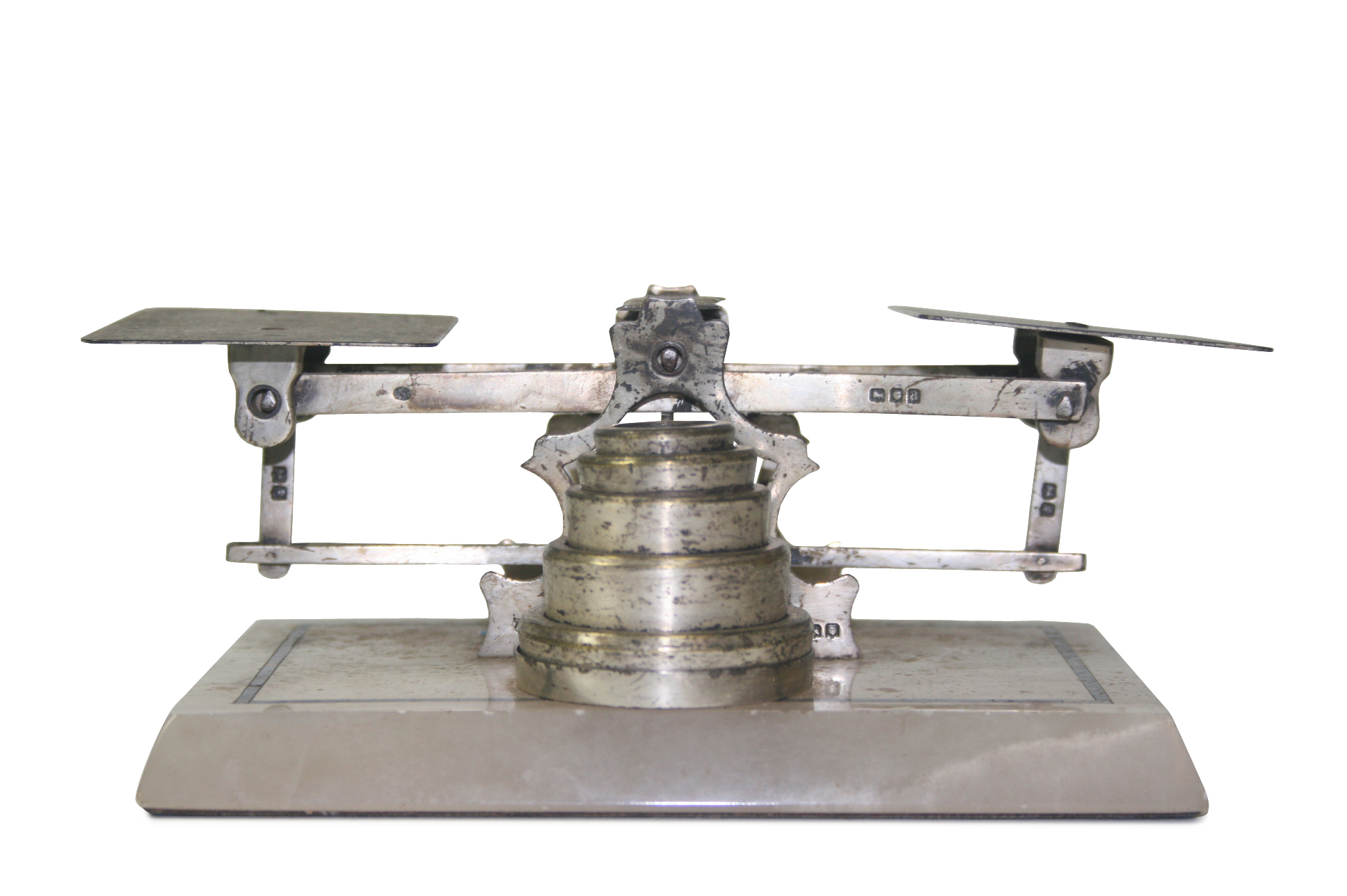 GEORGE V SILVER AND ONYX DESK SCALES