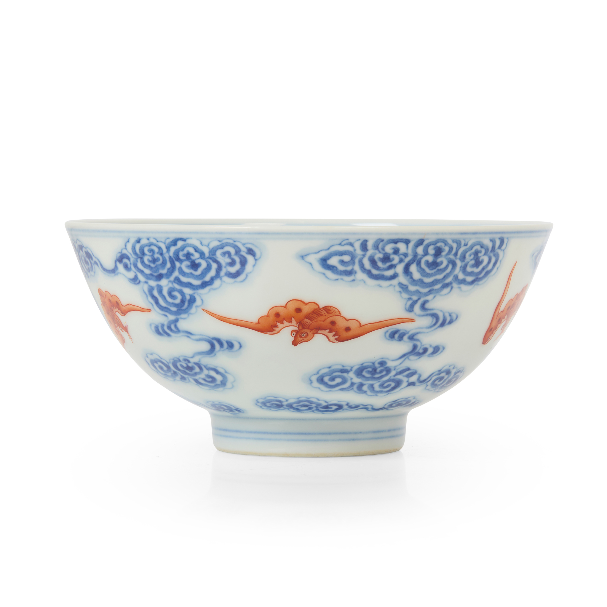 CHINESE BLUE AND WHITE AND IRON-RED-DECORATED 'BAT AND CLOUD' BOWL
