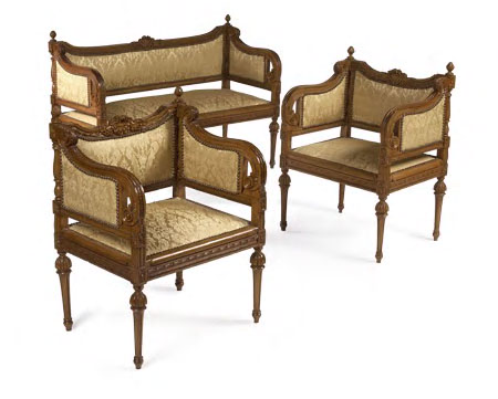 An Edwardian walnut-framed parlour suite,