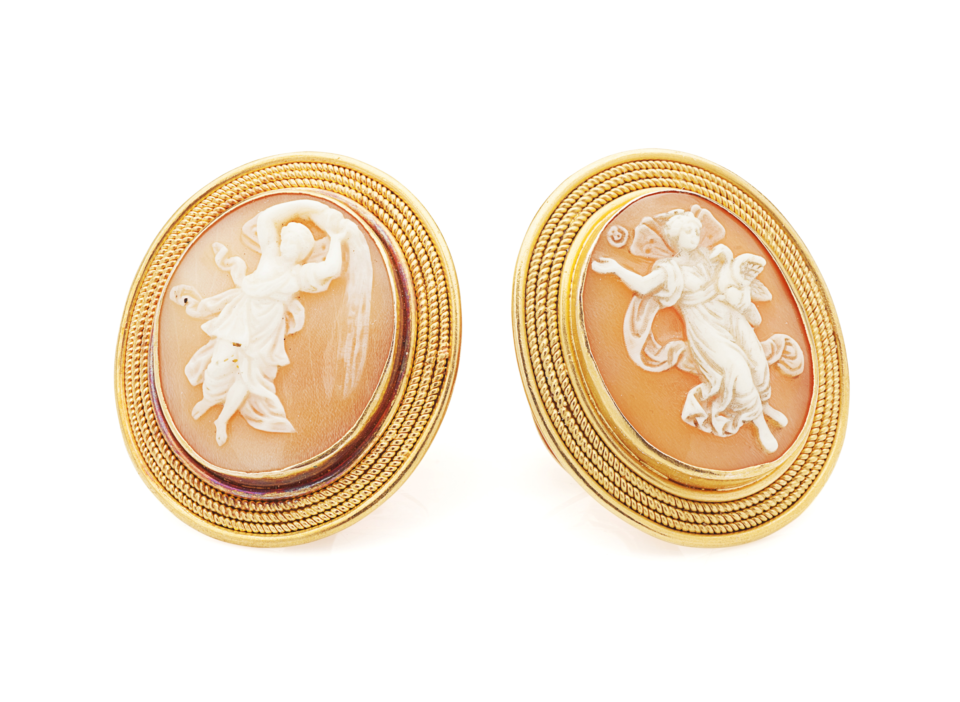 A pair of mid 19th century gold mounted cameo cufflinks