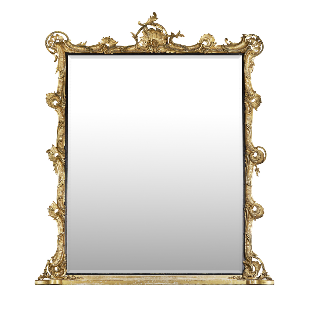 ROCOCO STYLE GILTWOOD AND GESSO OVERMANTLE MIRROR