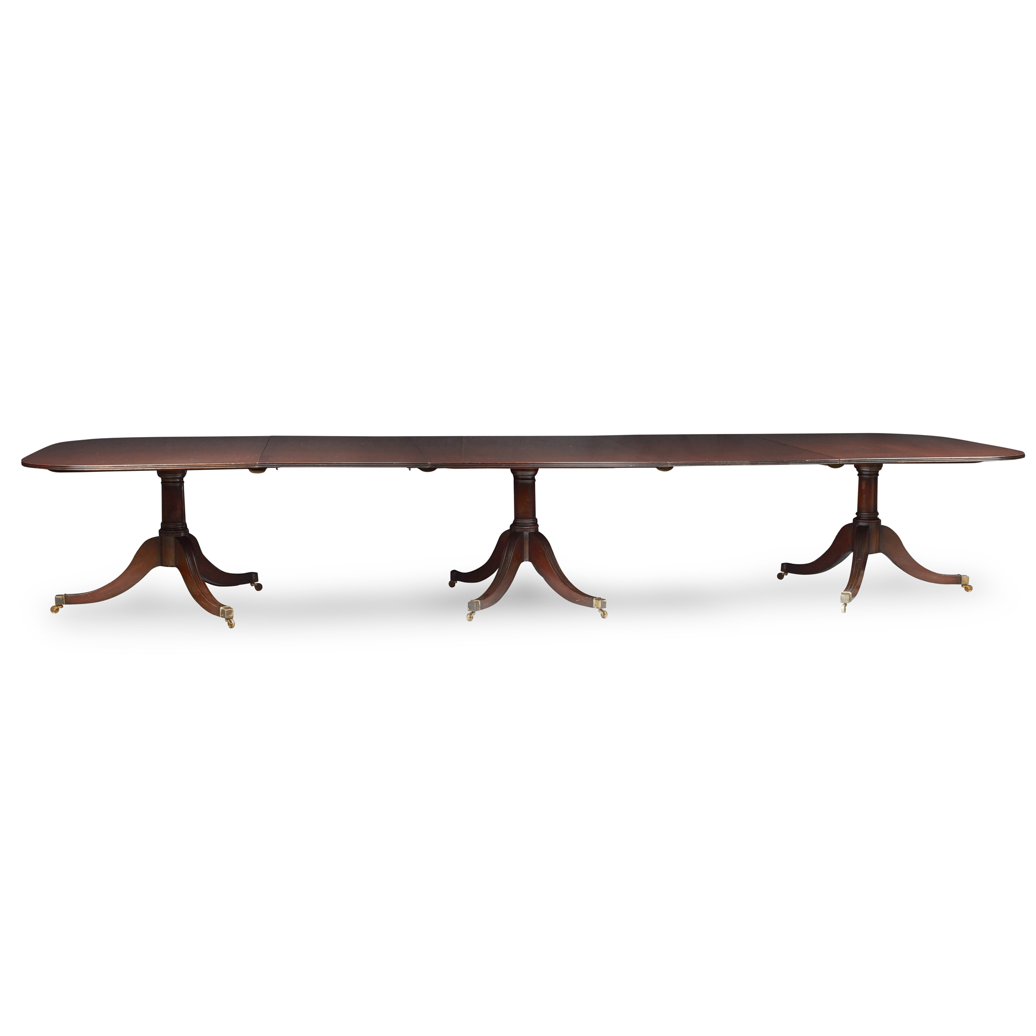 GEORGE III STYLE MAHOGANY TRIPLE PEDESTAL DINING TABLE