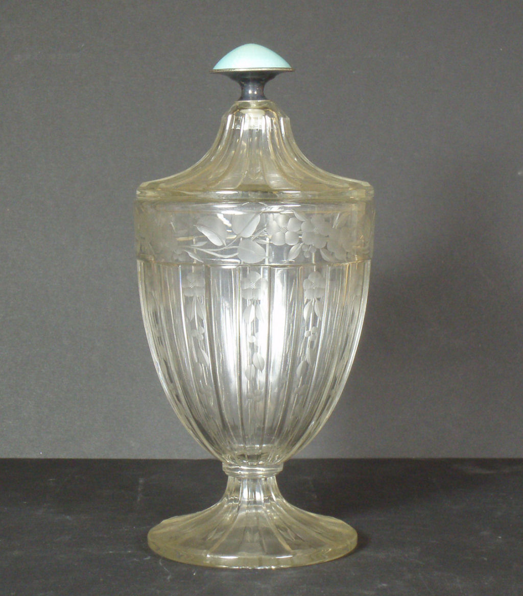 A Continental cut glass and enamel jar and cover