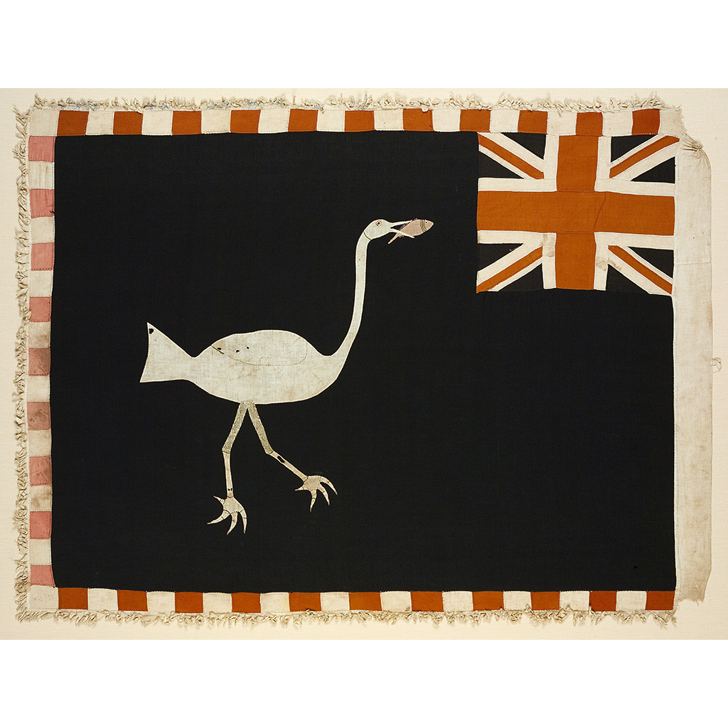 FANTE ASAFO FLAG: THE BIG WATERBIRD SWALLOWS A FISH FROM A DIFFERENT ANGLE
