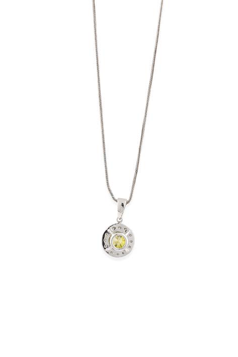 An 18ct white gold mounted treated yellow and colourless diamond set pendant with chain