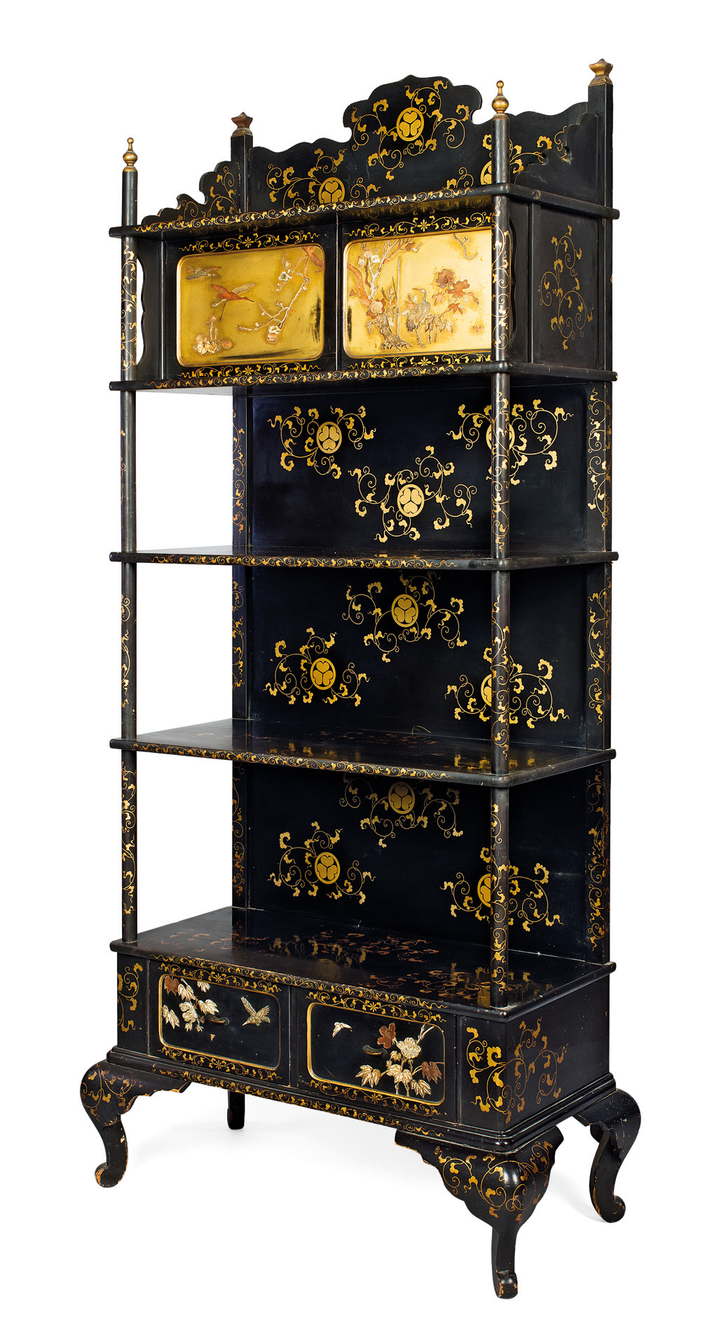 JAPANESE BLACK LACQUER AND SHIBAYAMA DISPLAY CABINET