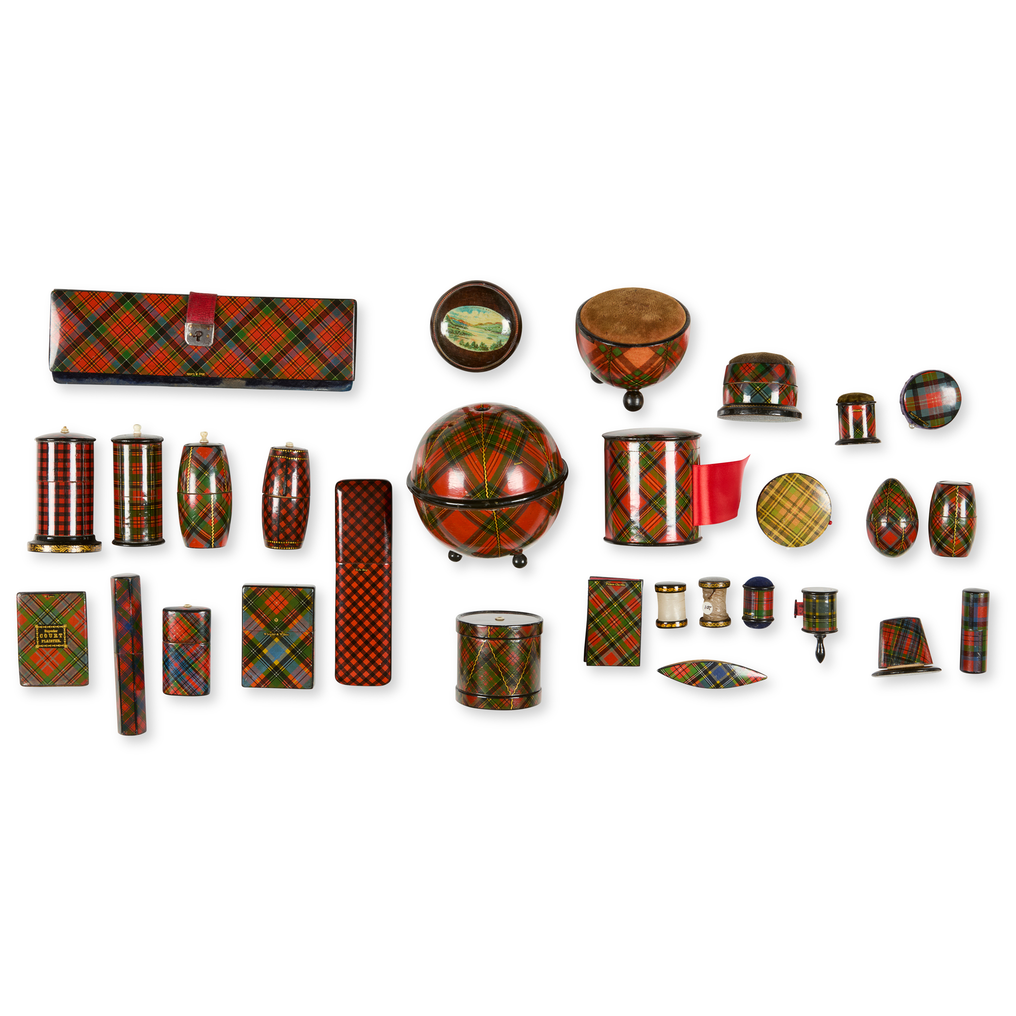 A COLLECTION OF TARTANWARE, MOSTLY SEWING RELATED