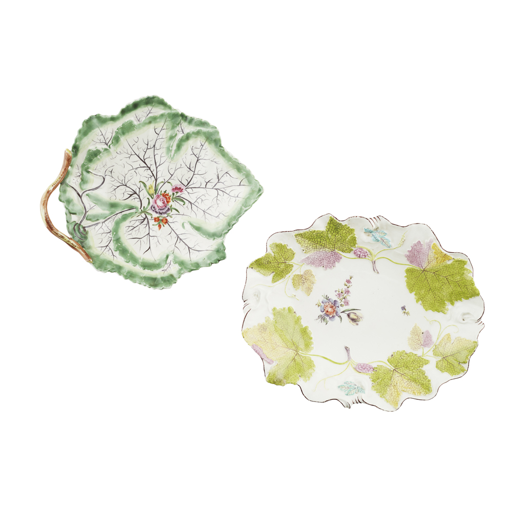 TWO ENGLISH PORCELAIN LEAF-FORM DISHES