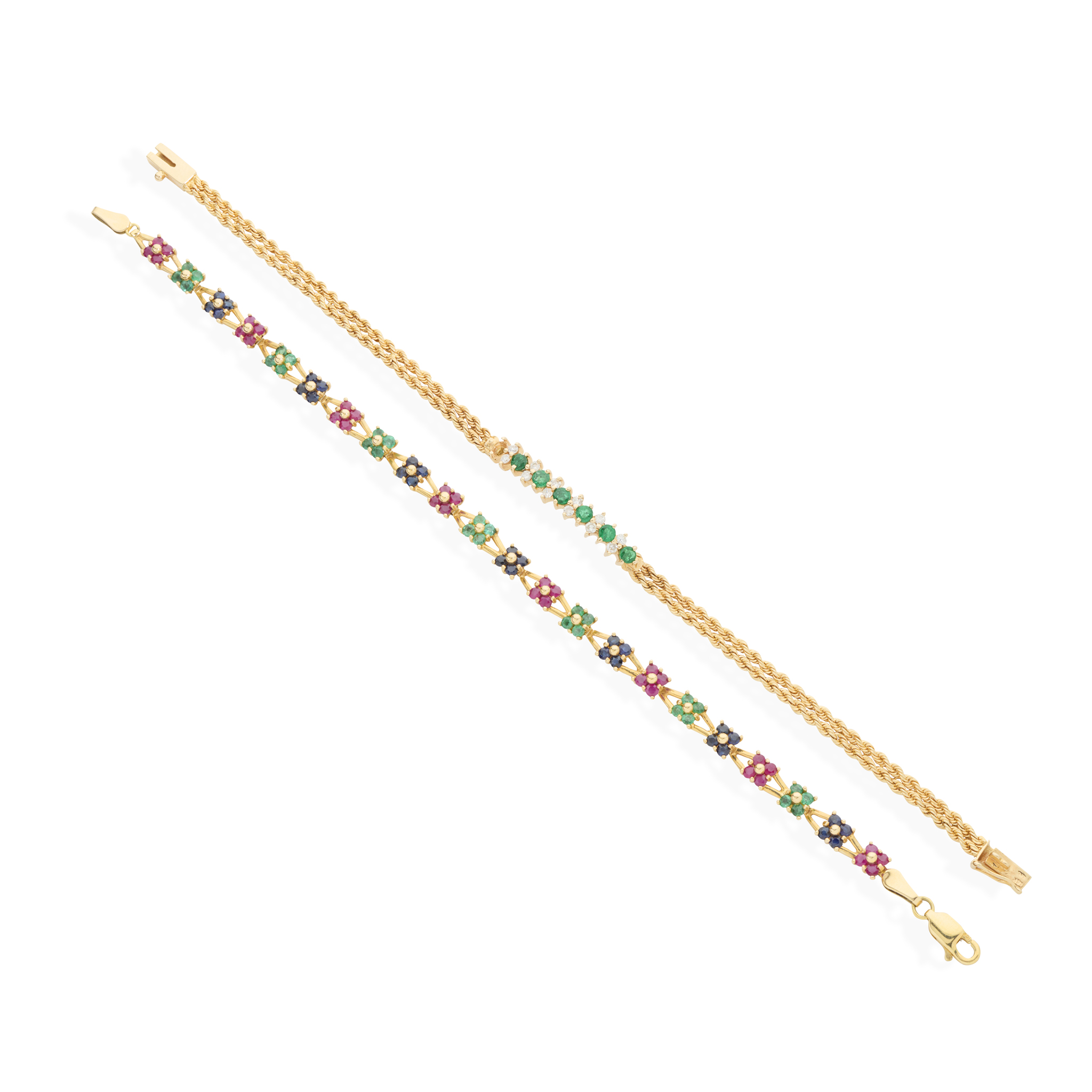 Two multi gem-set bracelets