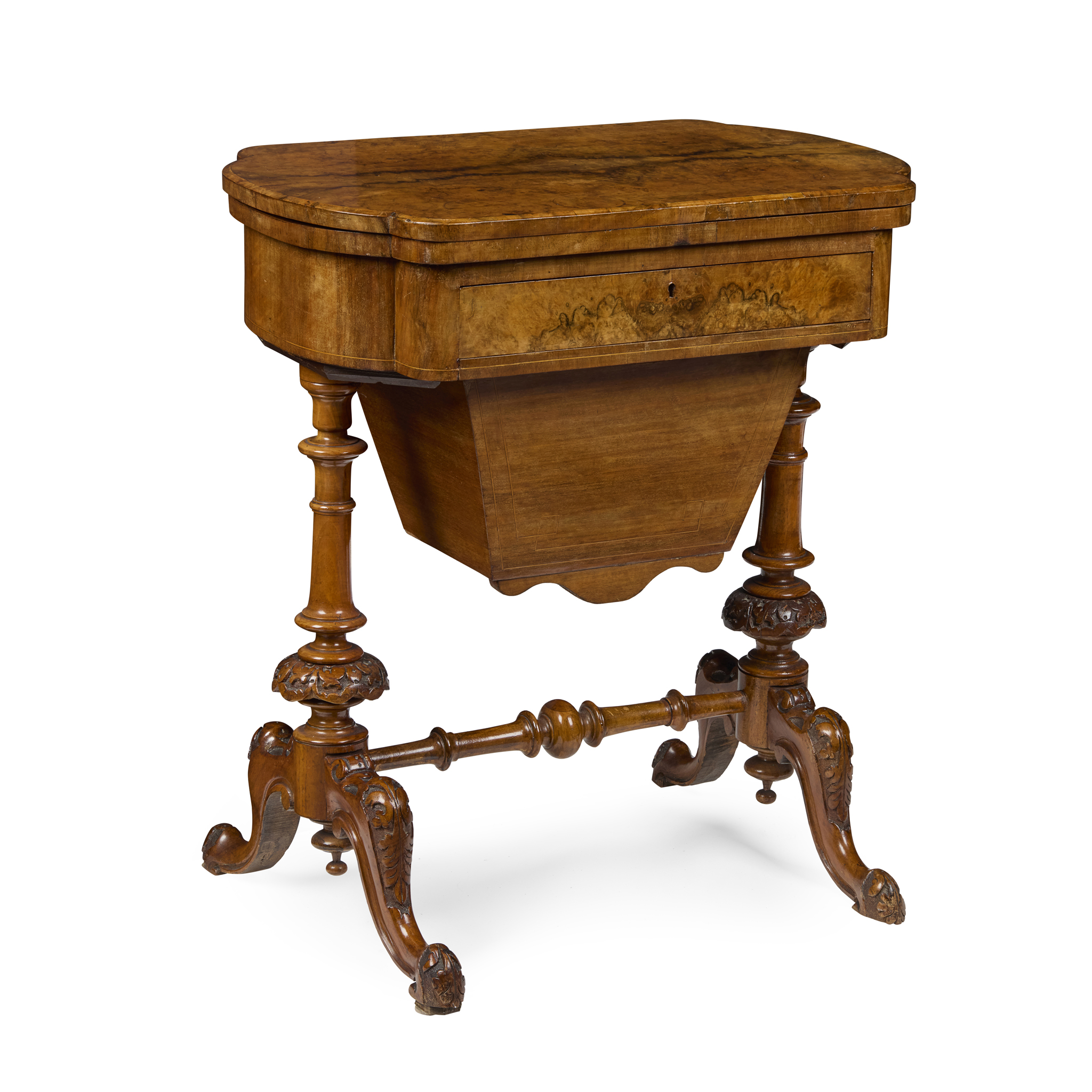 VICTORIAN WALNUT AND MARQUETRY WORK AND GAMES TABLE