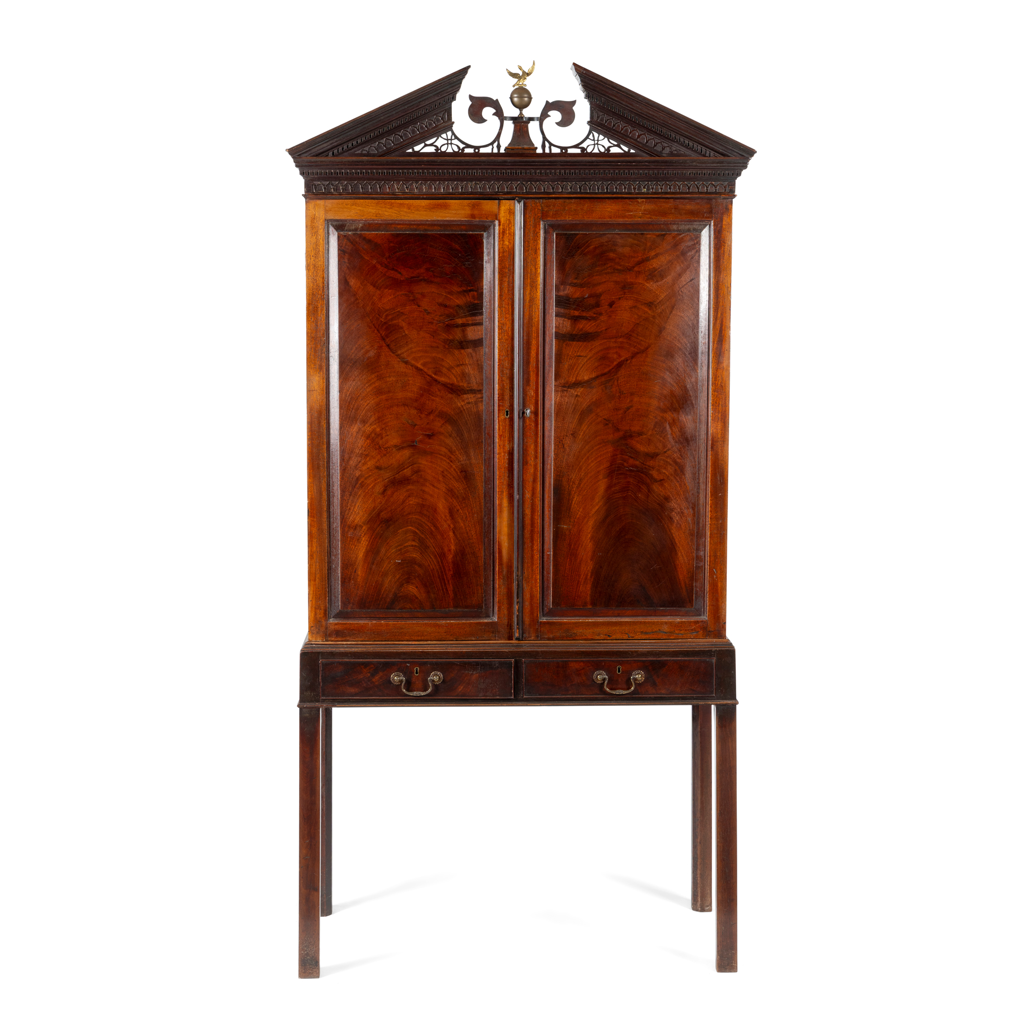 A MAHOGANY CABINET ON STAND