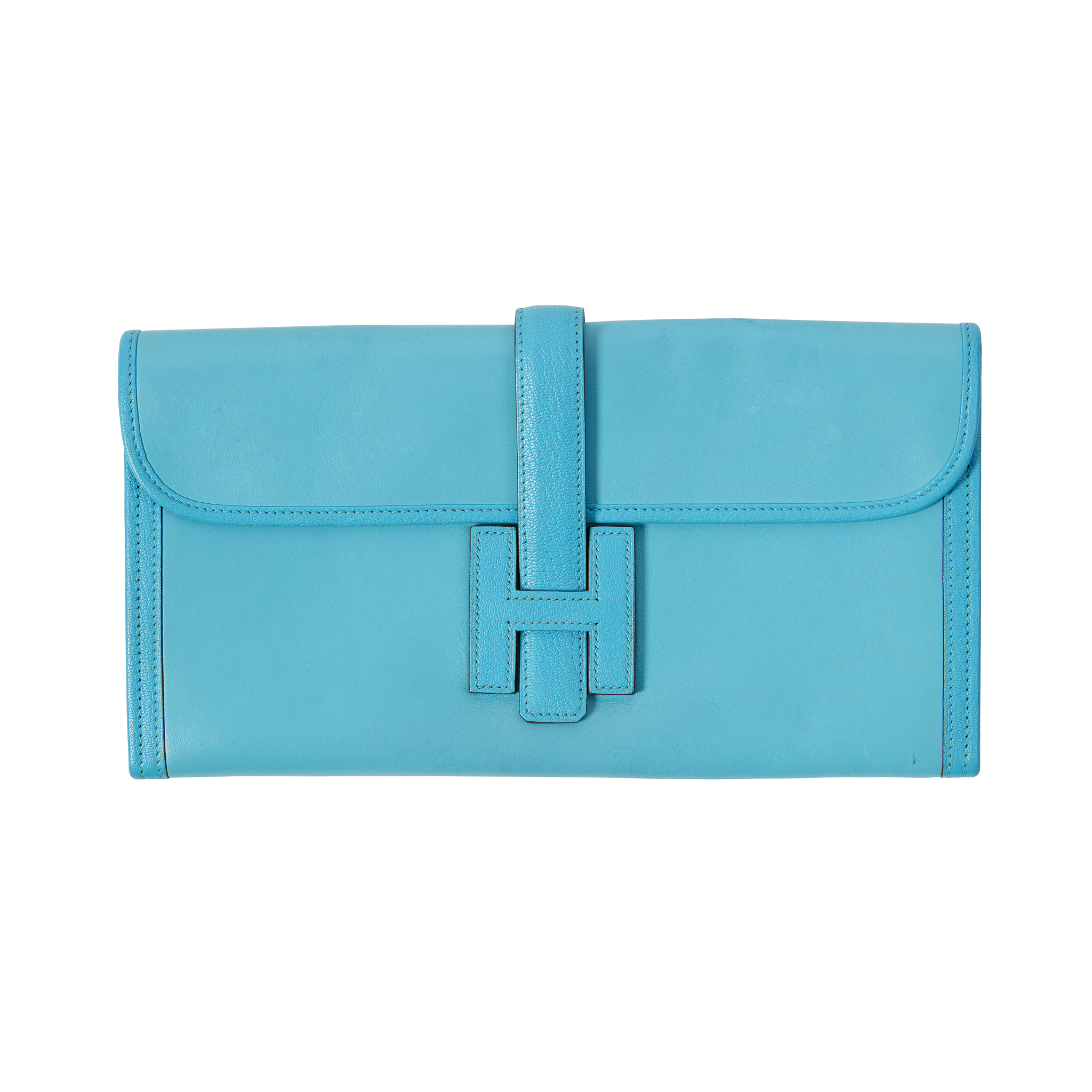 Hermès: A Turquoise Swift Leather Jige Elan Clutch Bag, 2010