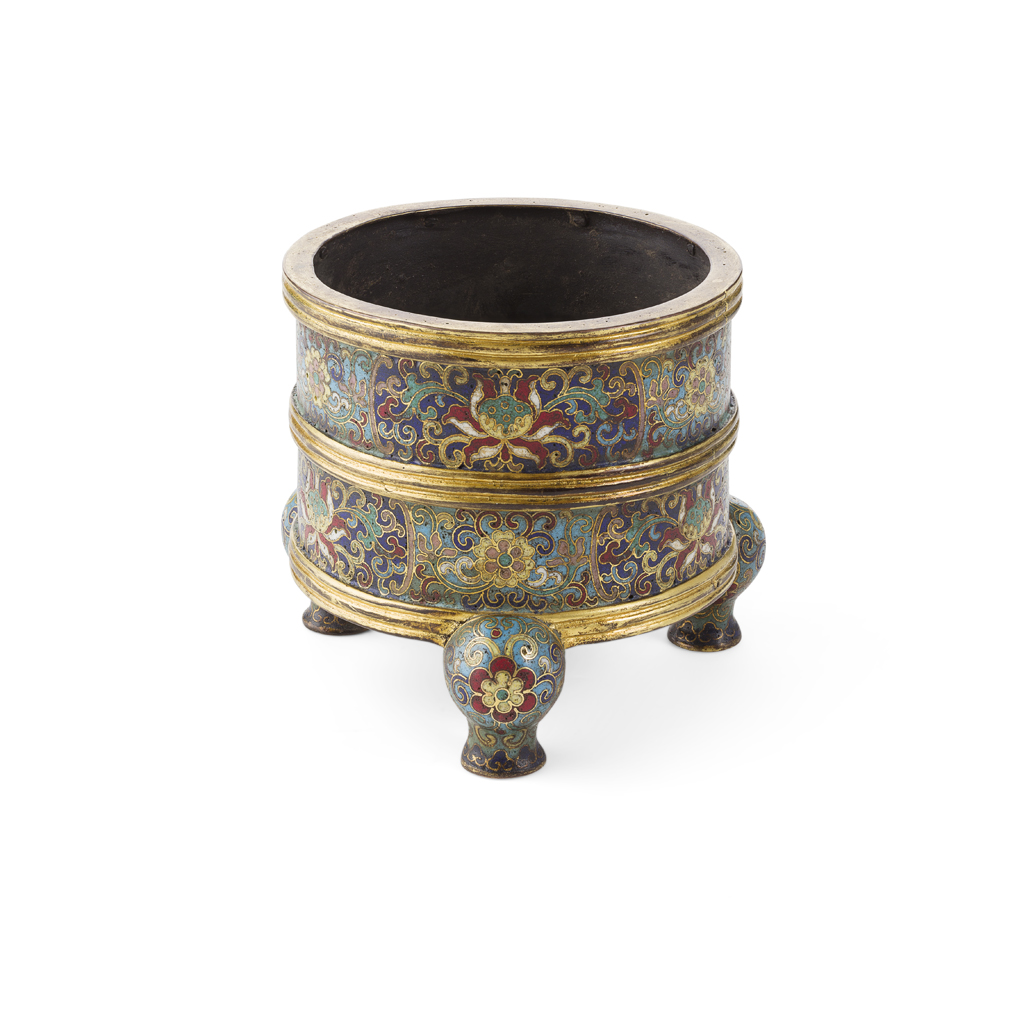 CLOISONNÉ ENAMEL CIRCULAR TRIPOD CENSER