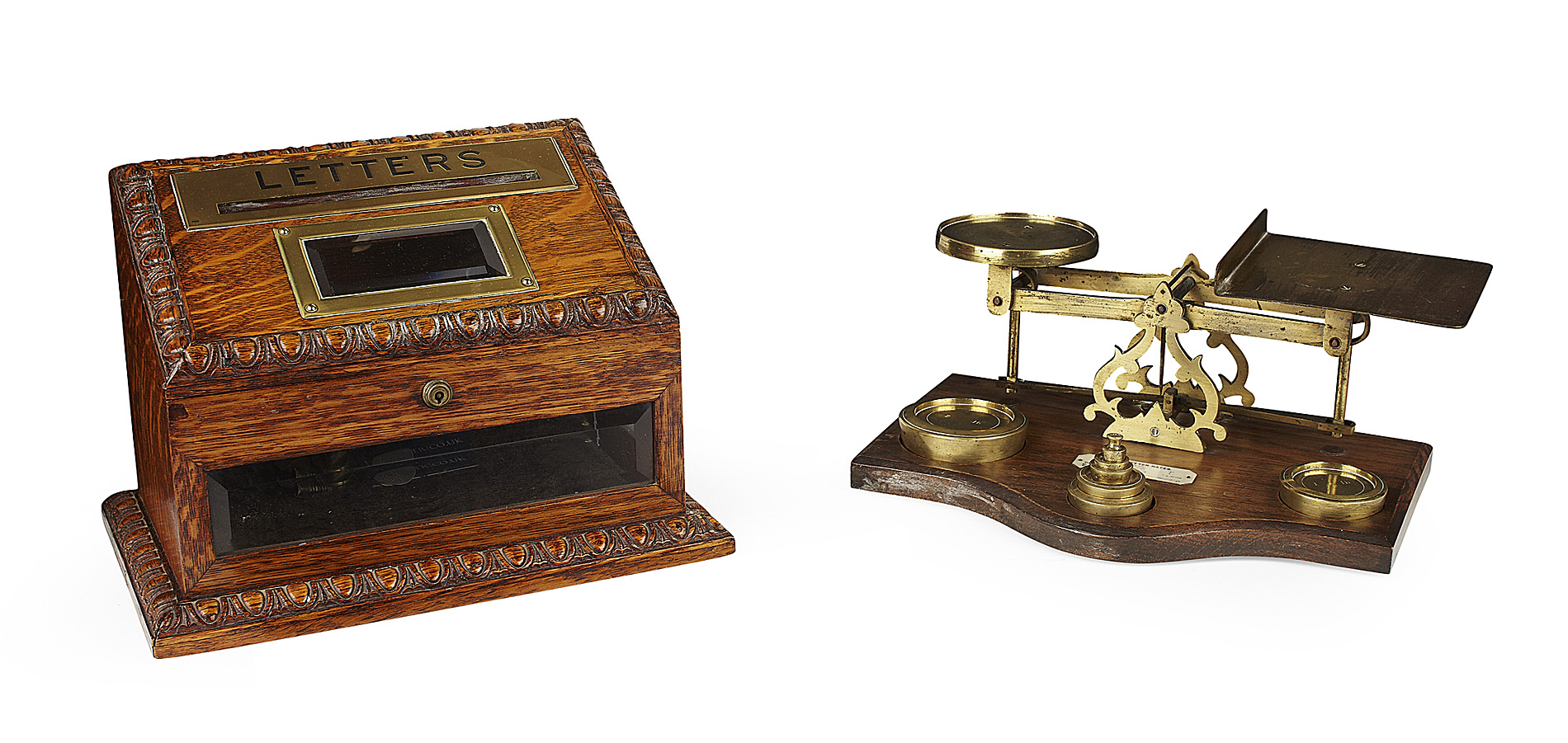EDWARDIAN BRASS MOUNTED OAK LETTER BOX
