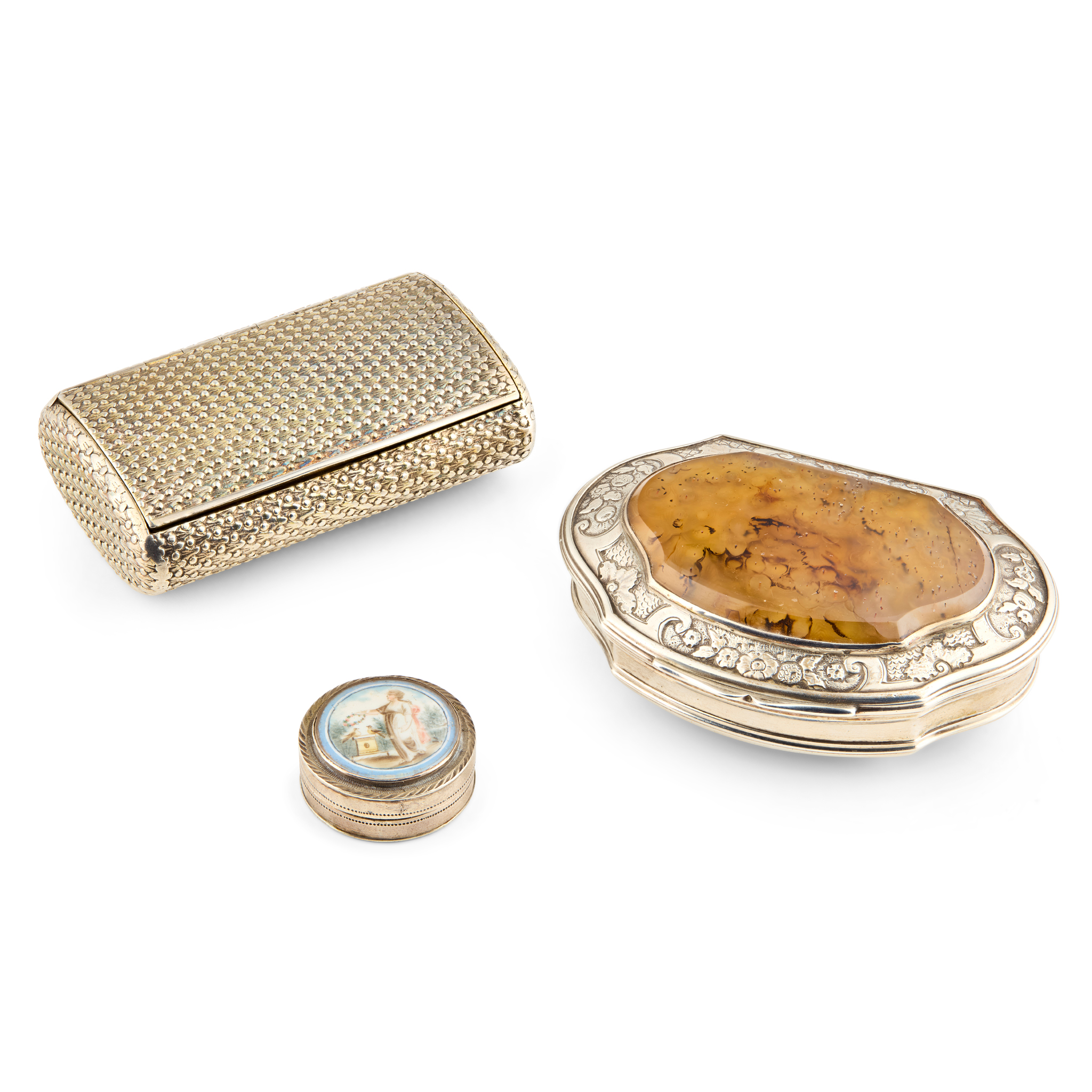 THREE SILVER SNUFF OR PATCH BOXES