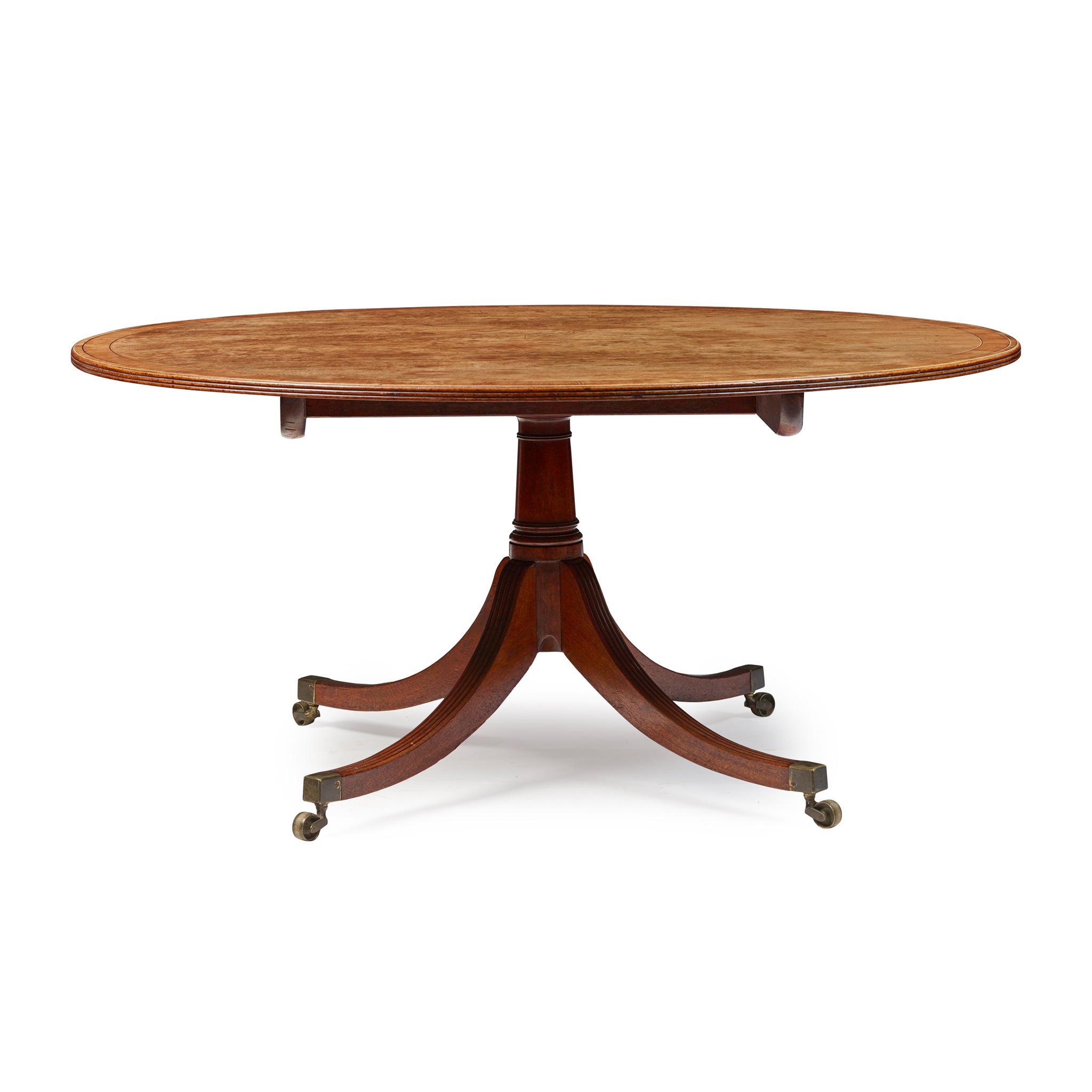 LATE GEORGE III MAHOGANY, SATINWOOD, AND HAREWOOD BREAKFAST TABLE