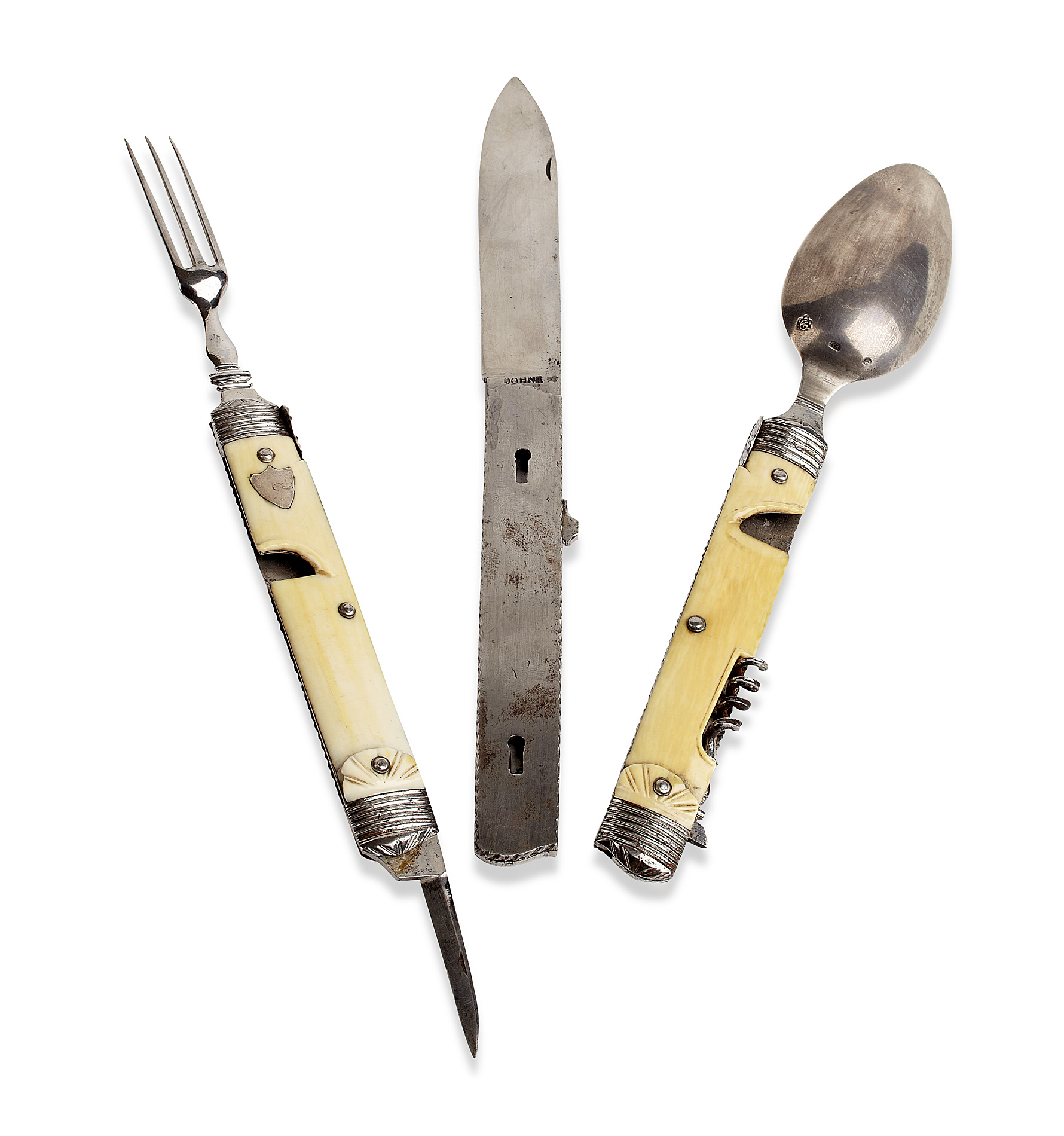A Campaign knife, fork and spoon
