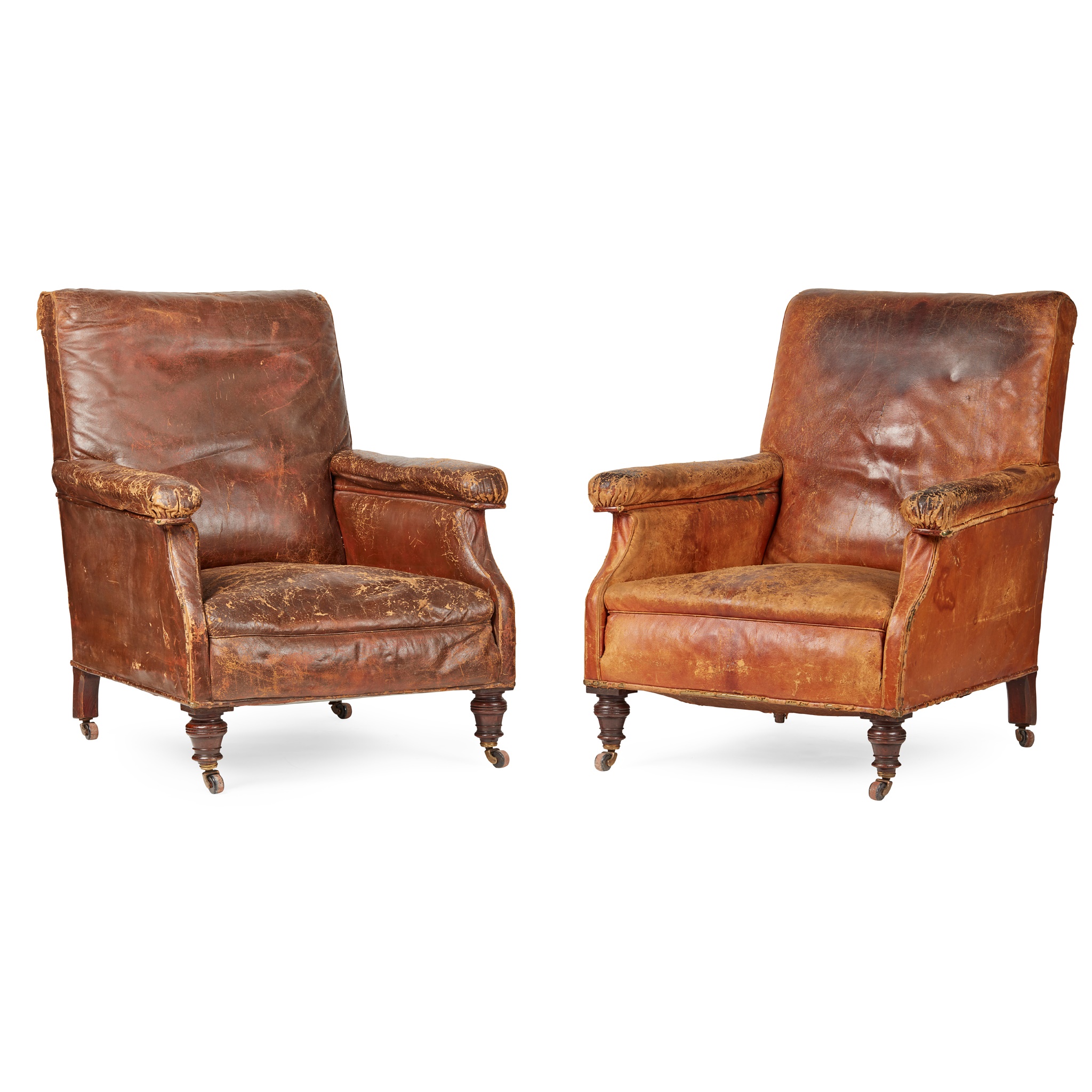 PAIR OF LATE VICTORIAN LEATHER LIBRARY ARMCHAIRS