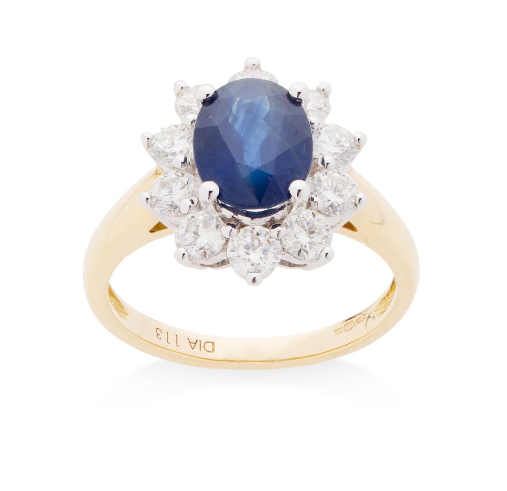 A sapphire and diamond cluster ring