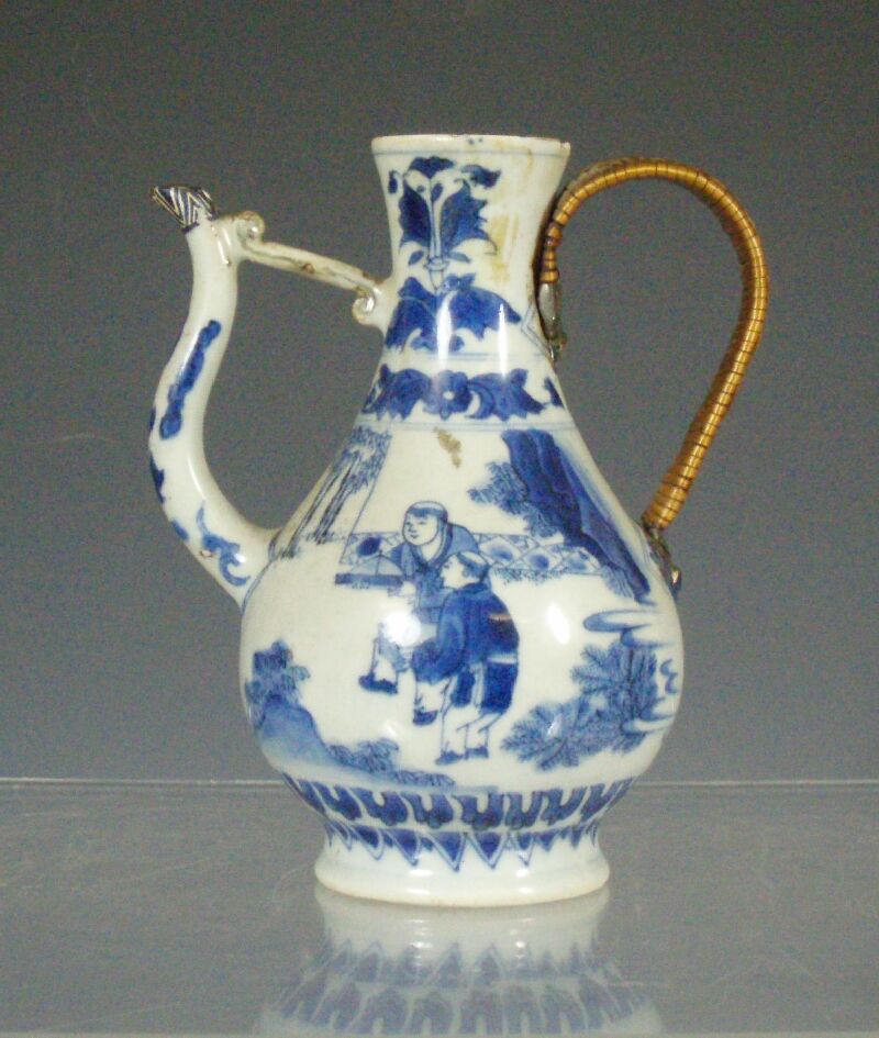 An 18th century Chinese blue painted ewer