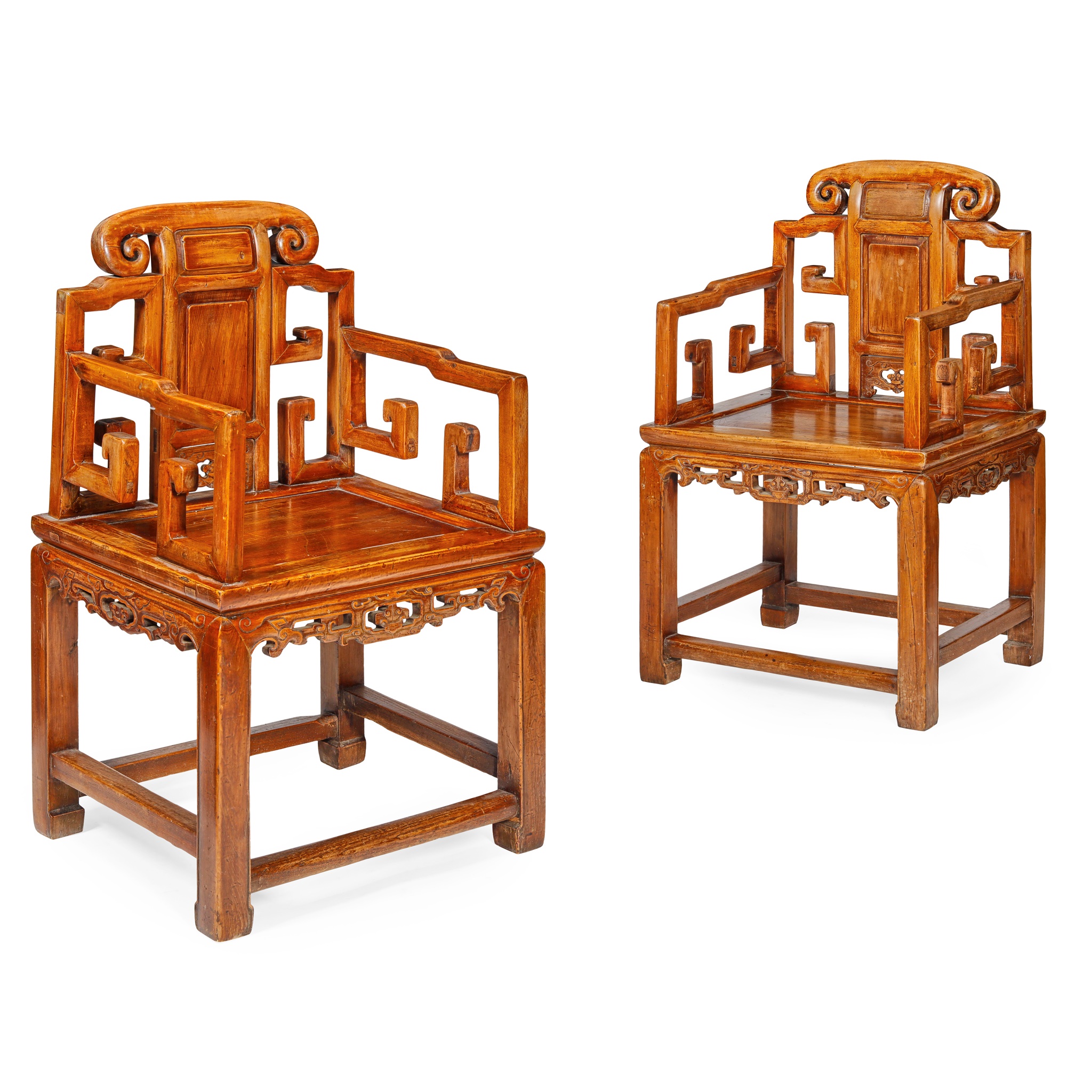 PAIR OF CHINESE SOFTWOOD ARMCHAIRS