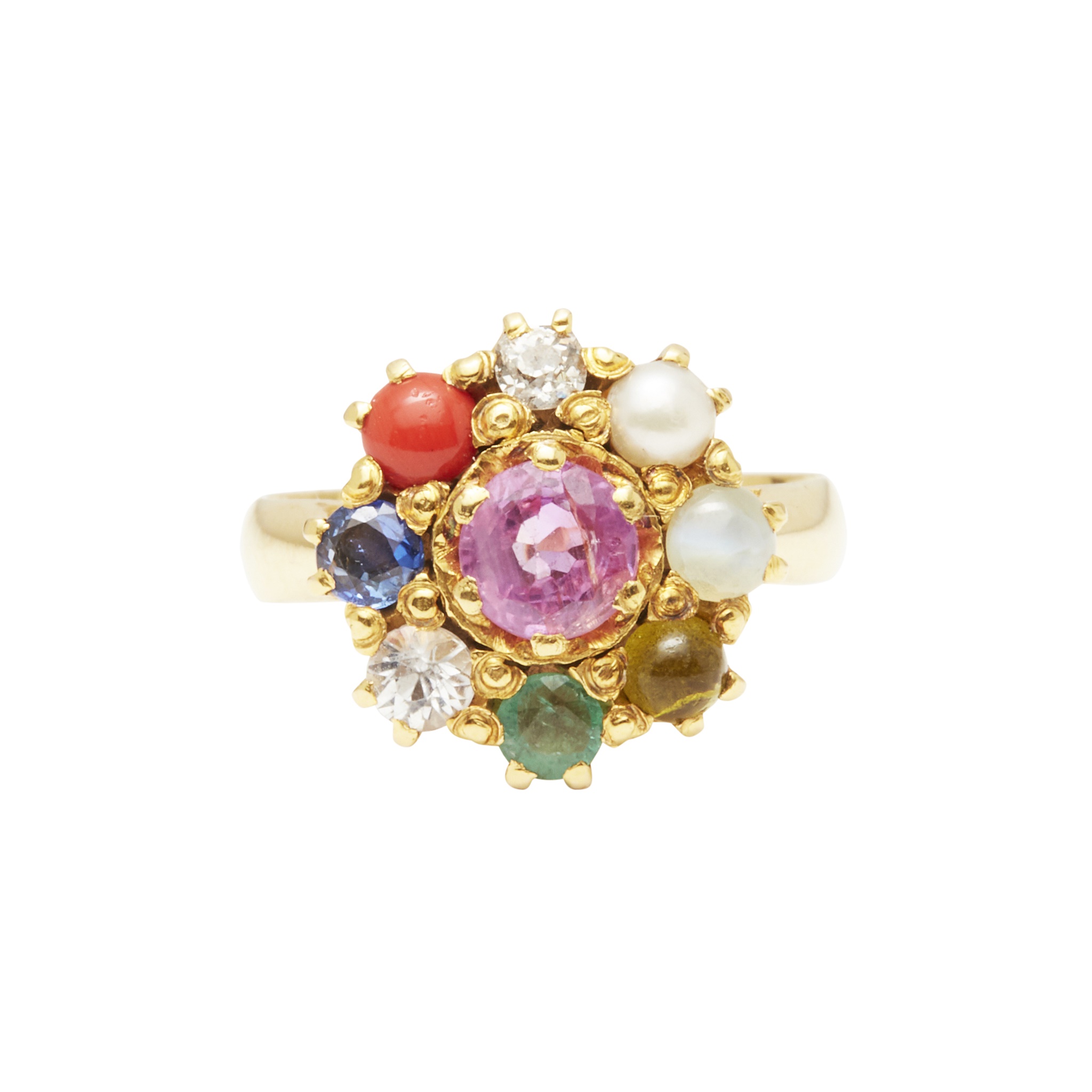 A gem set Navaratna style ring