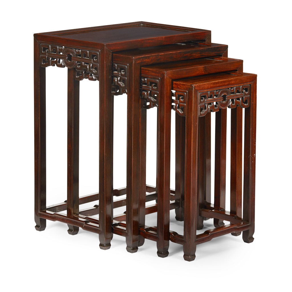 SET OF CHINESE ROSEWOOD QUARTETTO TABLES