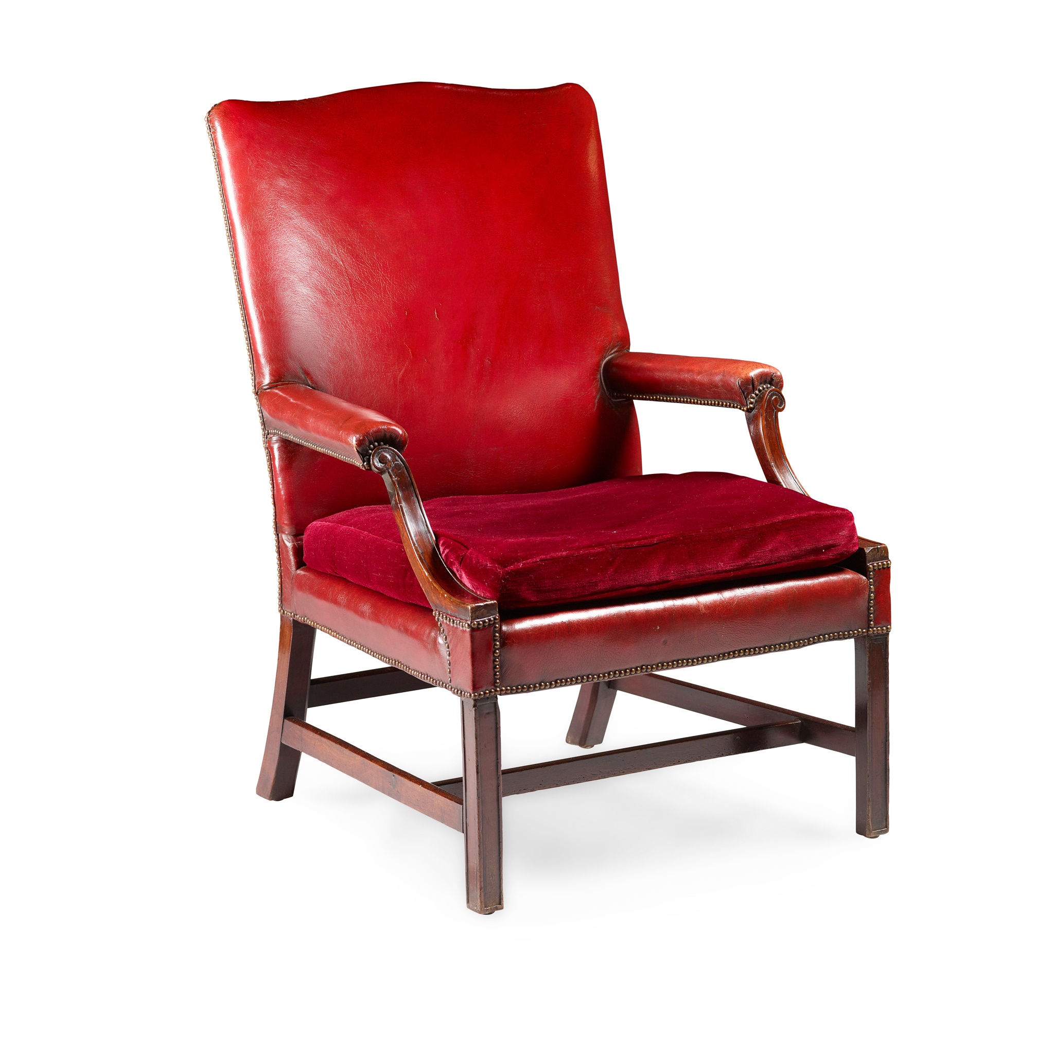 GEORGE III MAHOGANY LEATHER-UPHOLSTERED LIBRARY ARMCHAIR