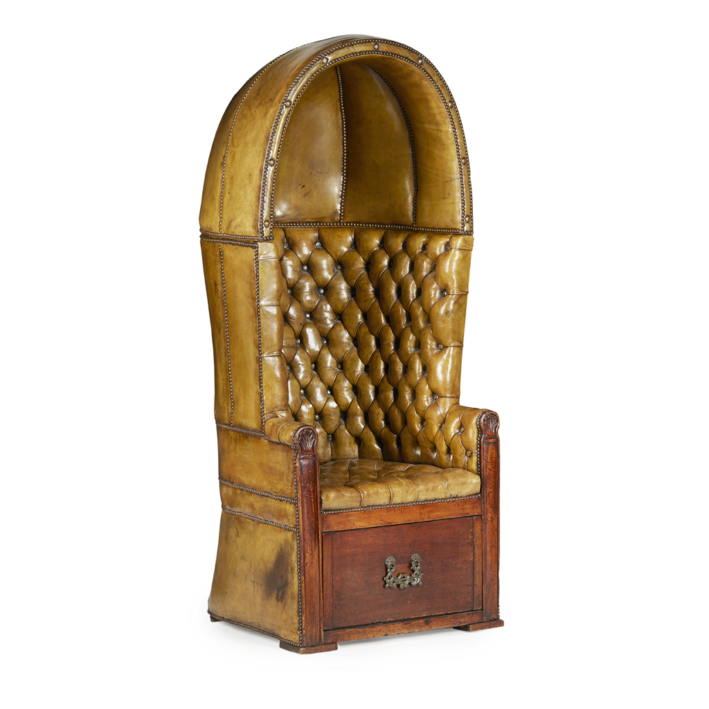 GEORGE III LEATHER AND MAHOGANY PORTER'S CHAIR