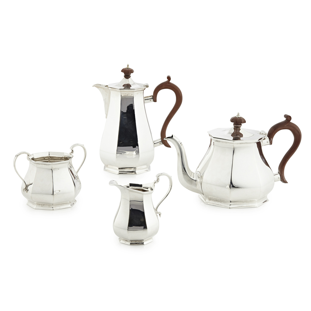 A matched four piece tea service