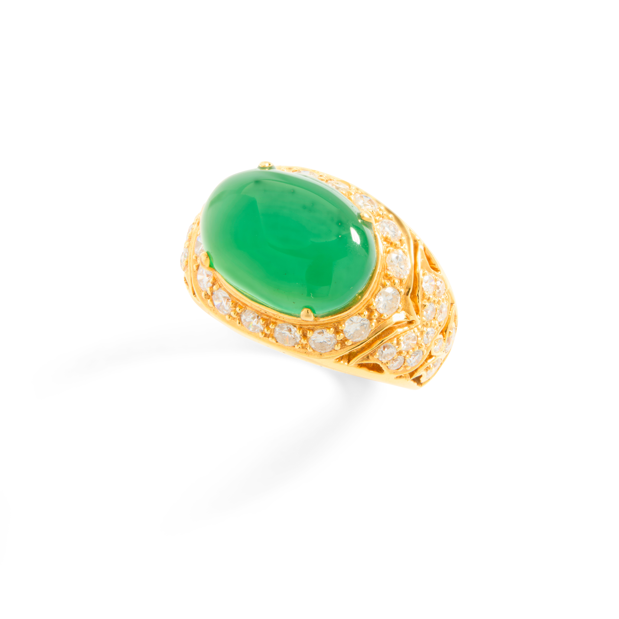 A Chrysoprase and diamond bombé ring