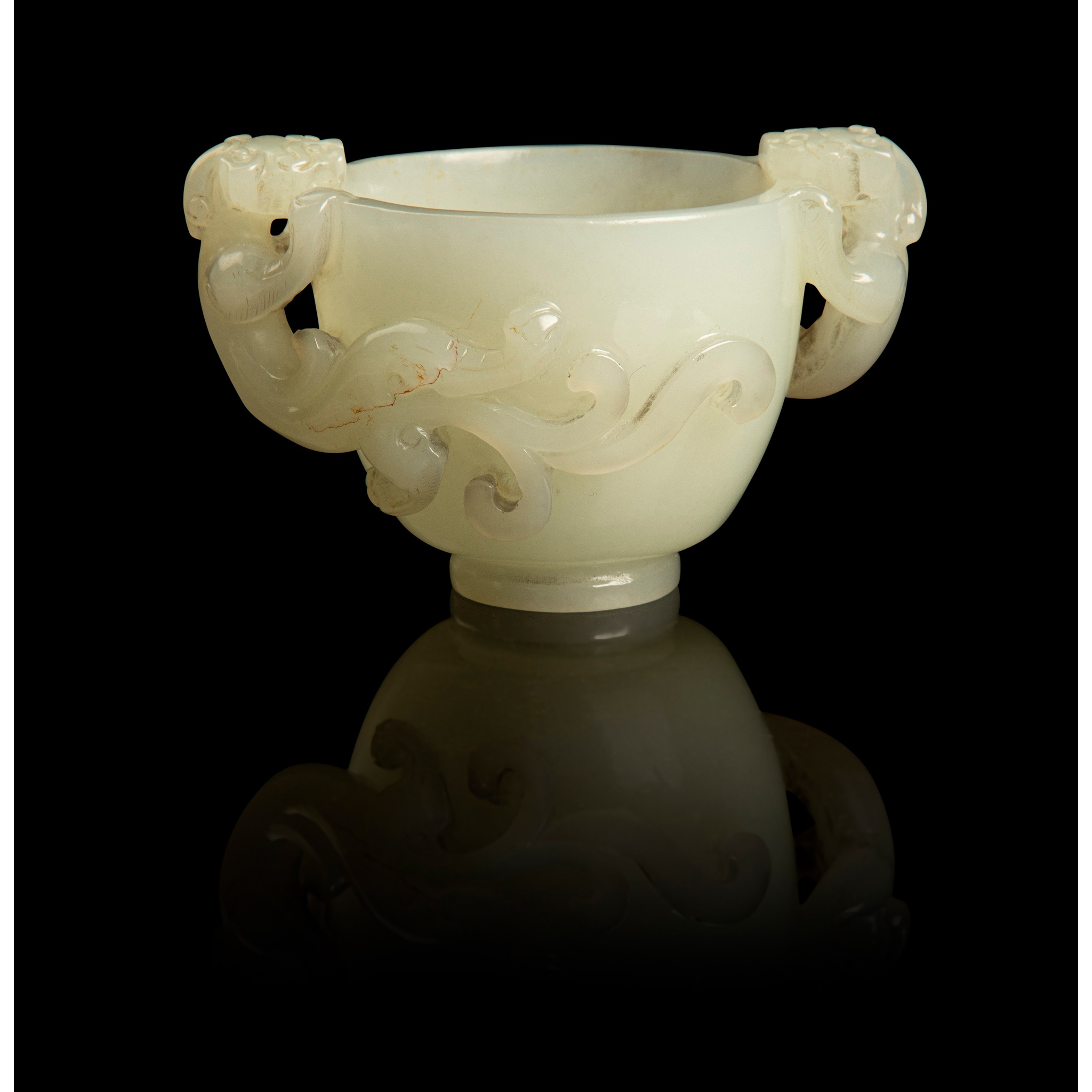 WHITE JADE CUP WITH DRAGON HANDLES