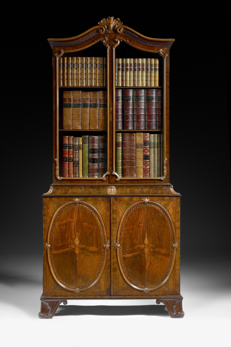An important George III period mahogany, padouk and inlaid display cabinet