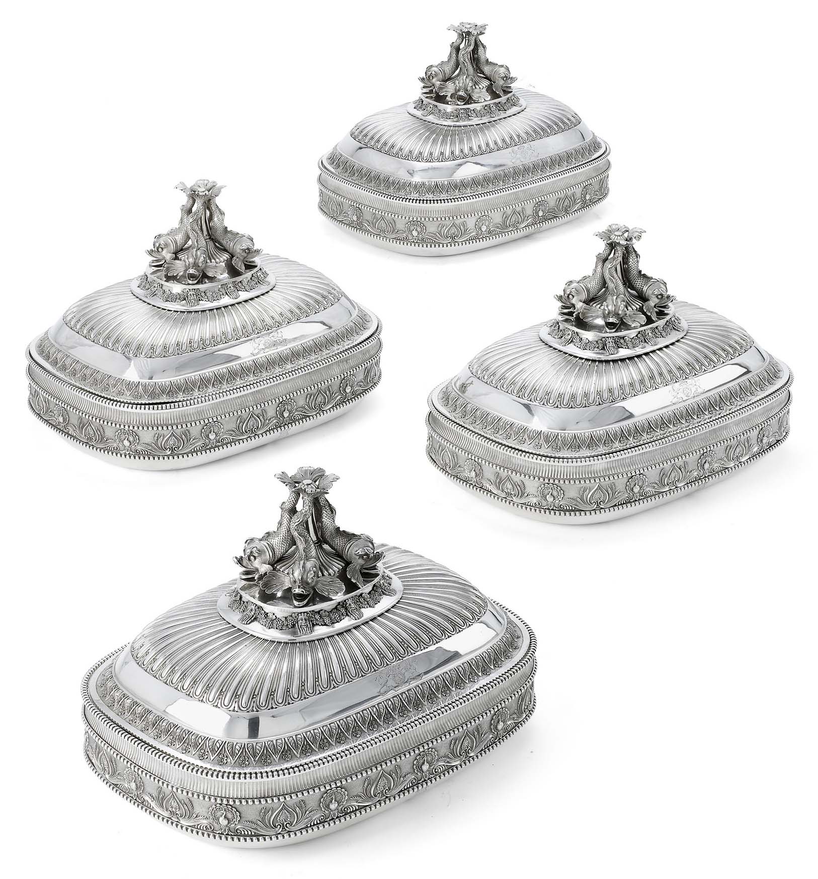 The Rutland Marine Service: A set of four magnificent George III silver entrée dishes, covers and liners