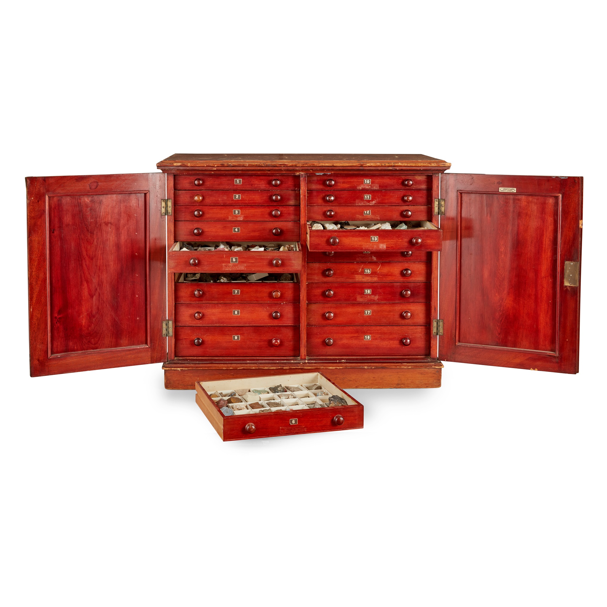 LATE VICTORIAN MAHOGANY MINERAL AND ROCK COLLECTOR'S CABINET