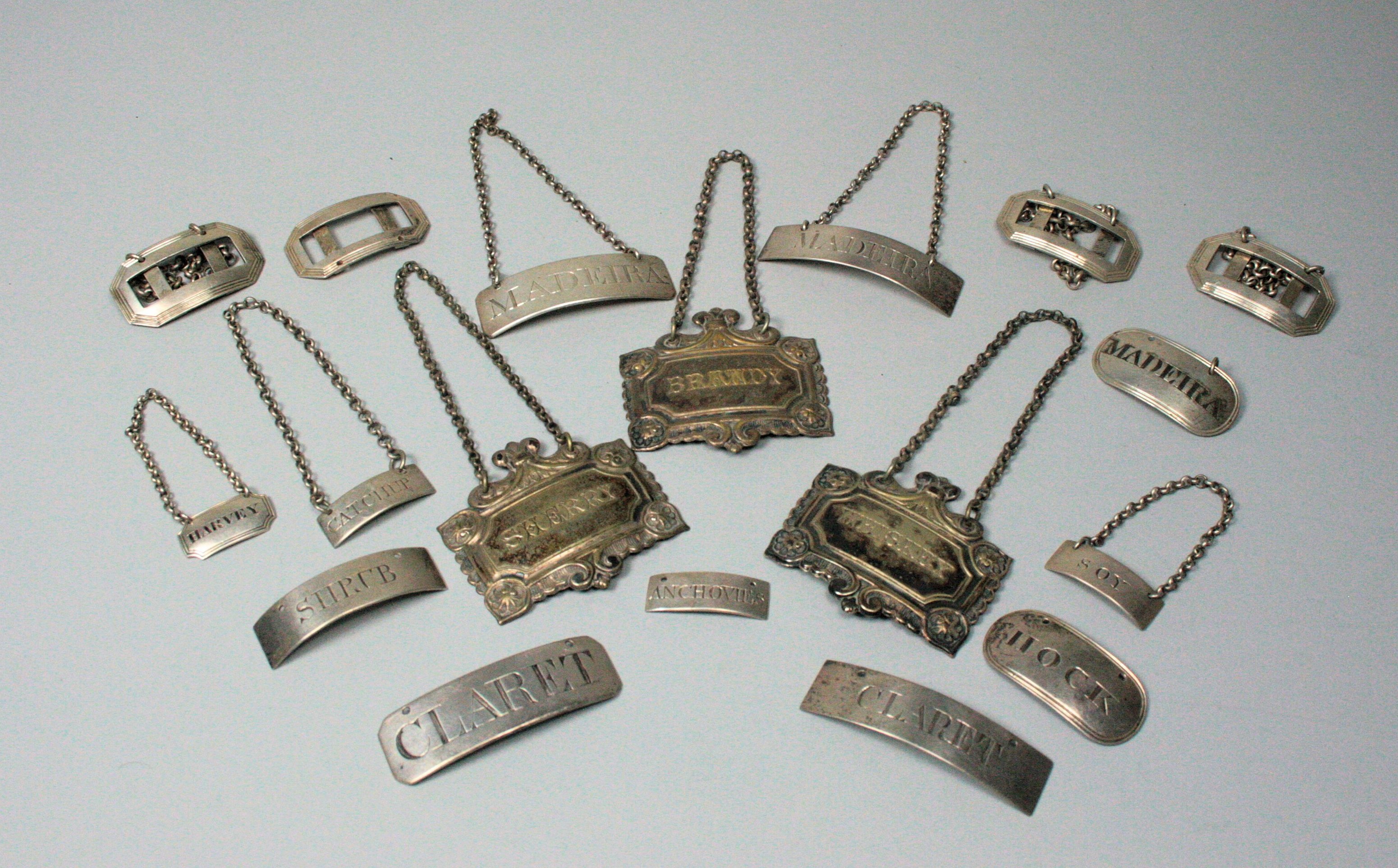 A group of Scottish wine and sauce labels