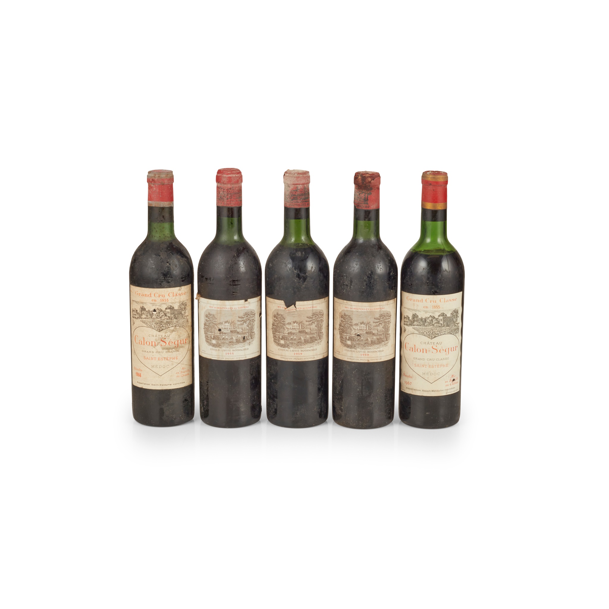 Five bottles of Bordeaux