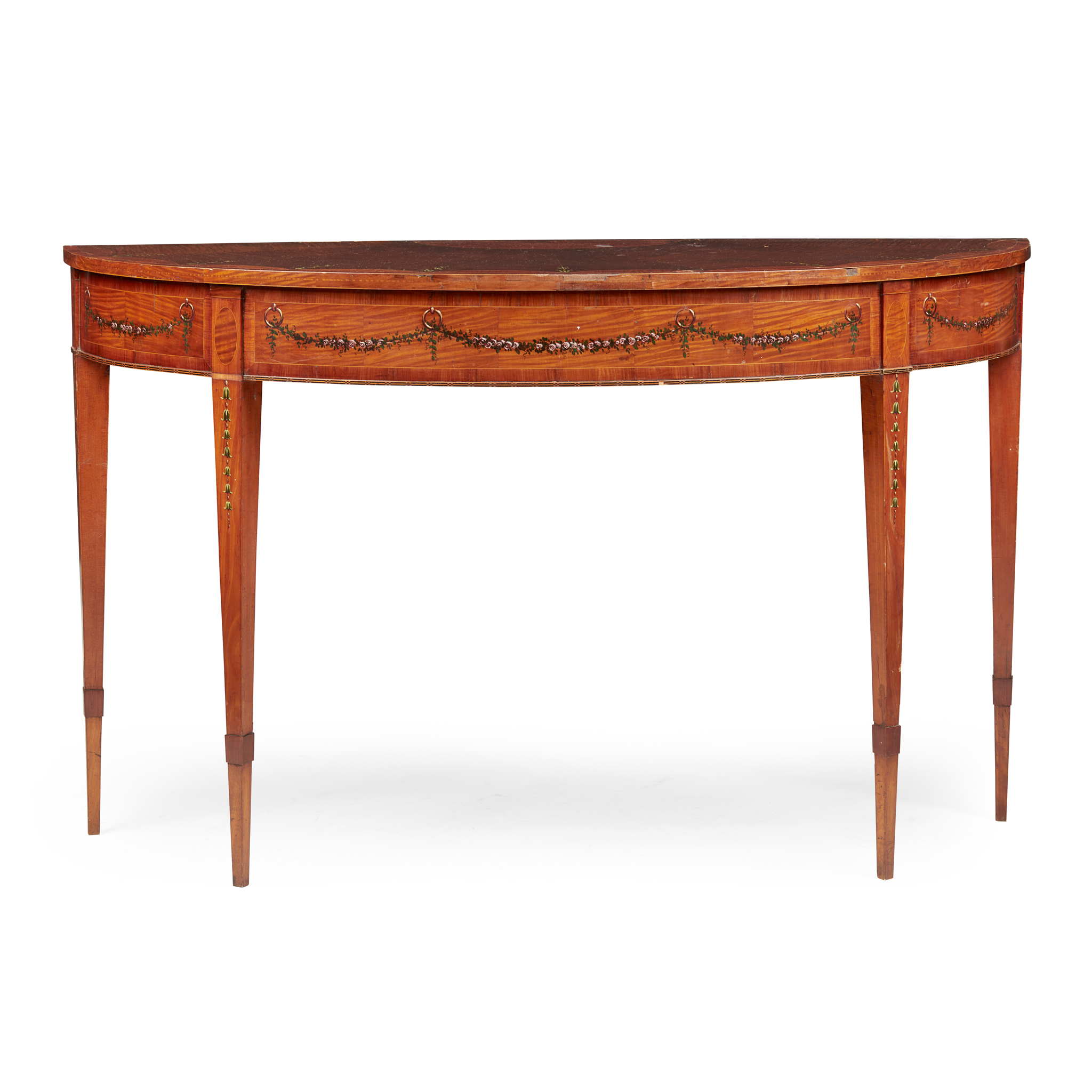 GEORGE III MAHOGANY, SATINWOOD AND AMBOYNA PIER TABLE