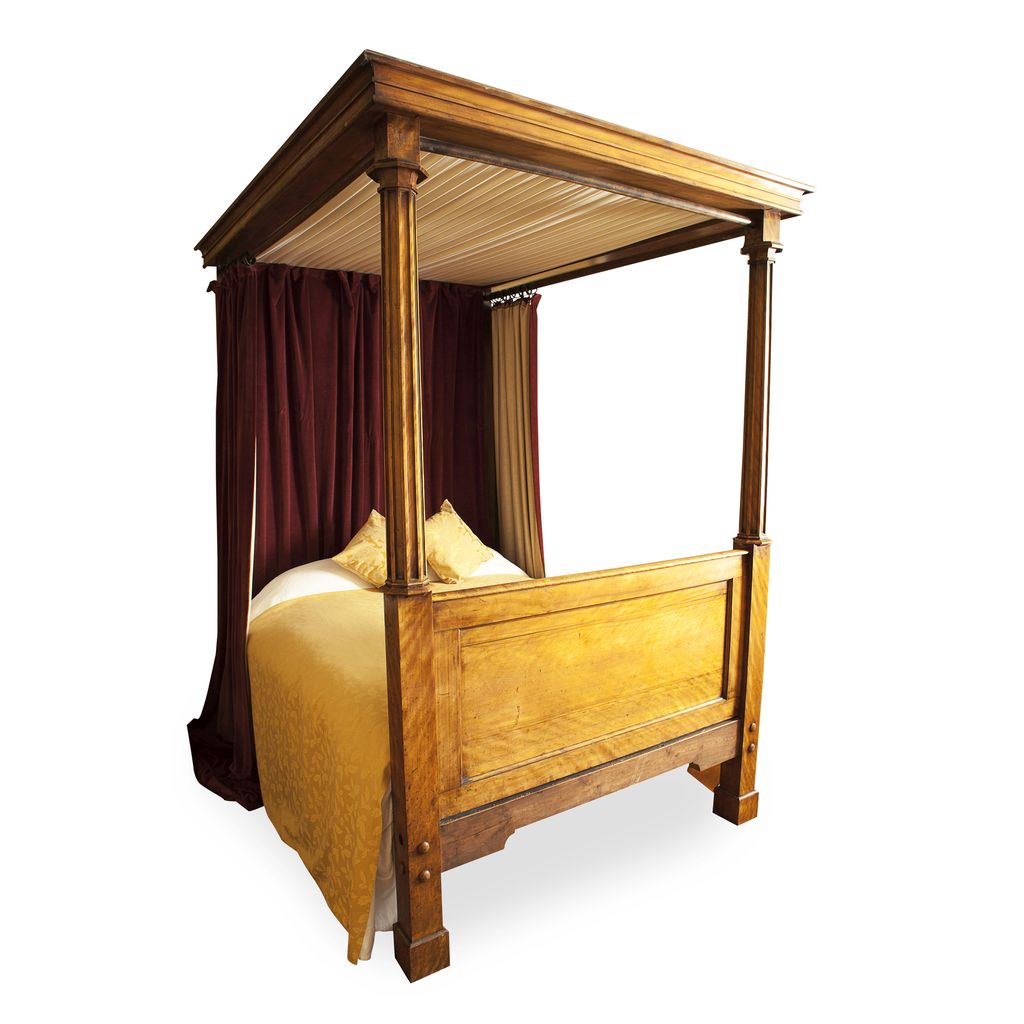 EARLY VICTORIAN SATIN BIRCH FOUR POSTER BED