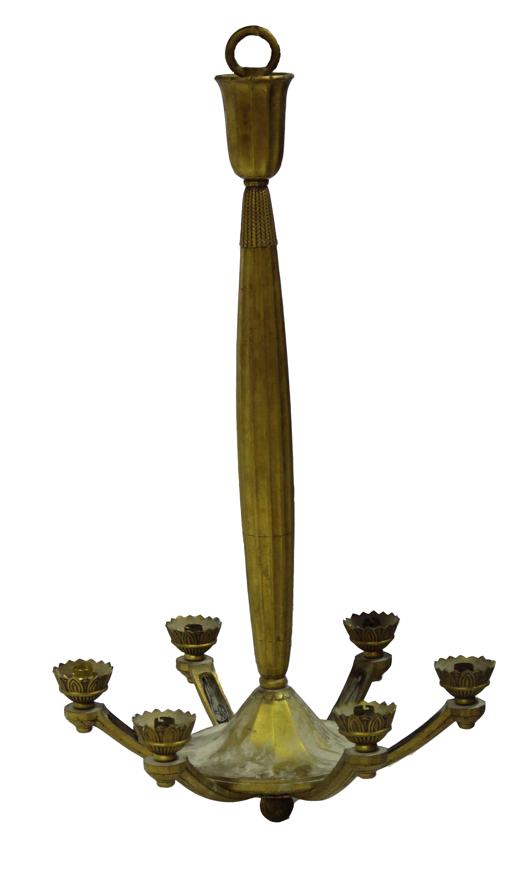 A 1920s gilt bronze six light chandelier