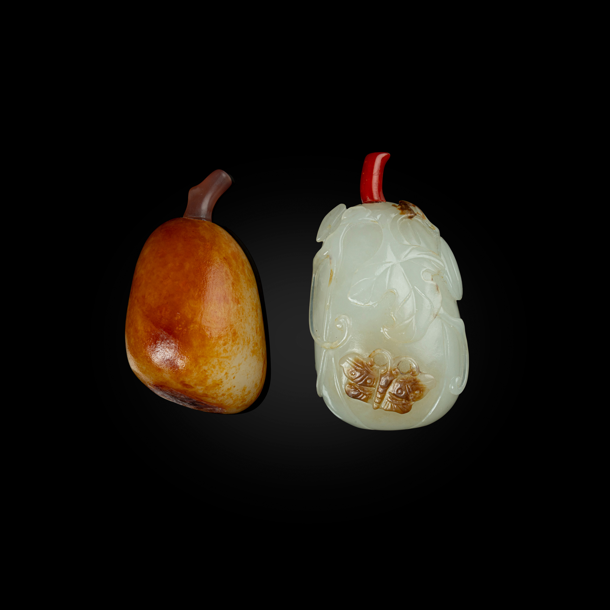 TWO CHINESE WHITE JADE SNUFF BOTTLES